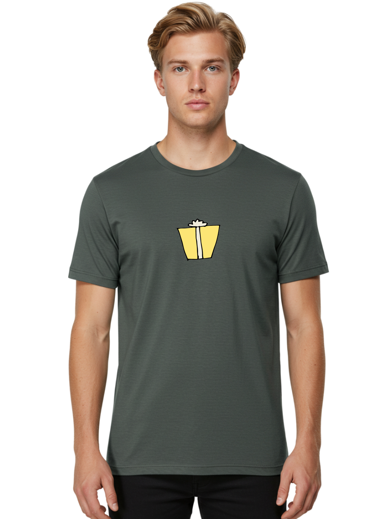 Gift-Box-2 Men'S Graphic Tee, 100% Cotton, Comfortable Casual Summer Wear, Machine Washable, Gift Bag, Yellow Bag, White Ribbon, Present, Gift, Birthday, Celebration, Party Favor, Gift Giving, Festive -  Aaa891