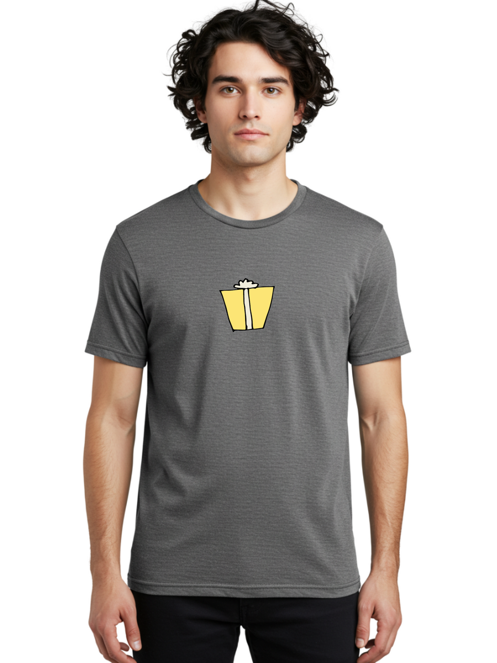 Gift-Box-2 Men'S Graphic Tee, 100% Cotton, Comfortable Casual Summer Wear, Machine Washable, Gift Bag, Yellow Bag, White Ribbon, Present, Gift, Birthday, Celebration, Party Favor, Gift Giving, Festive -  Aaa891