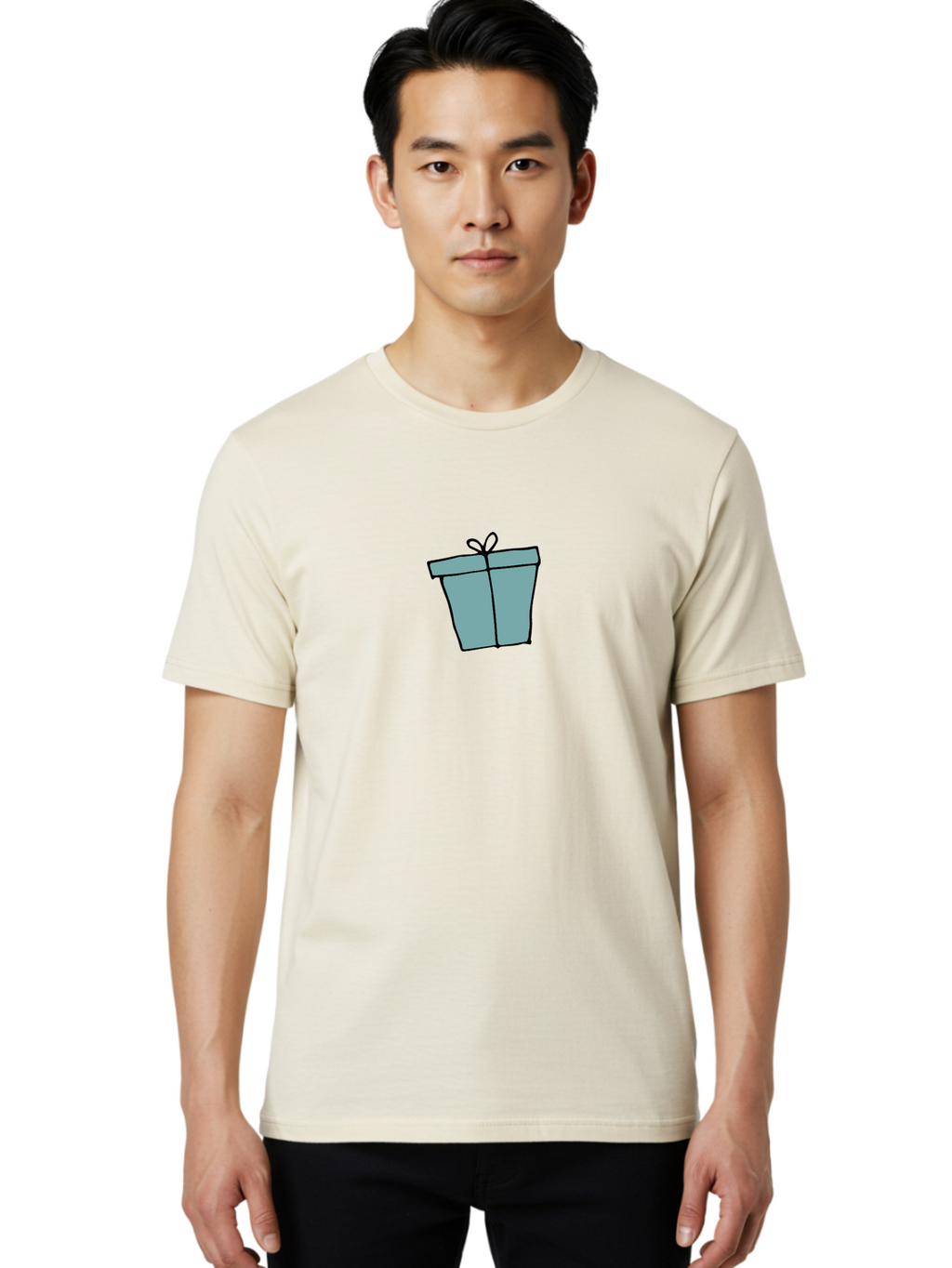 Gift-Box-4 Men'S Graphic Tee, 100% Cotton, Comfortable Casual Summer Wear, Machine Washable, Gift Box, Wrapped Present, Bow On Top, Simple Design, Minimalist Style, Illustration Art, Special Occasion, Celebratory Gift, -  Aaa893