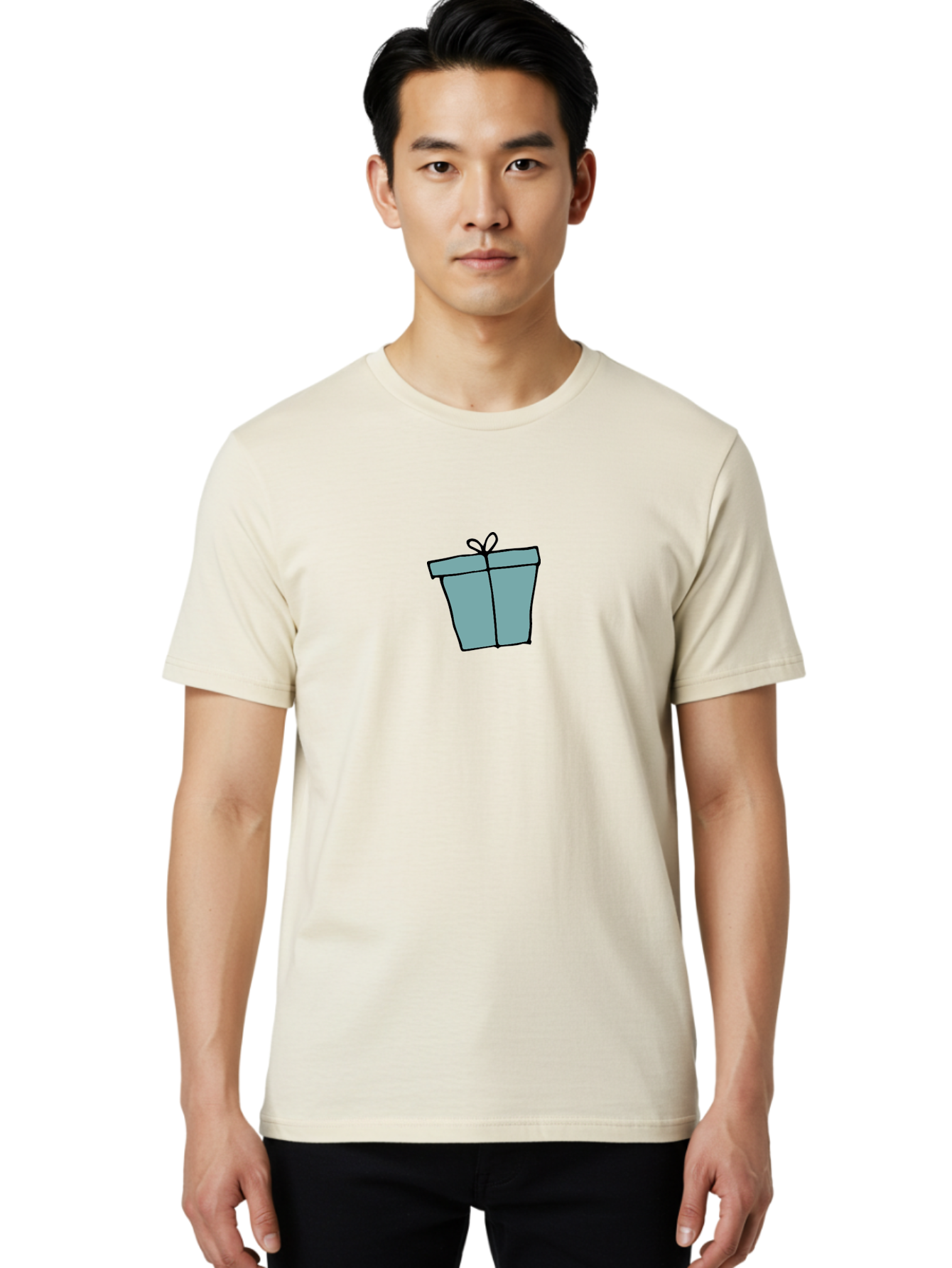 Gift-Box-4 Men'S Graphic Tee, 100% Cotton, Comfortable Casual Summer Wear, Machine Washable, Gift Box, Wrapped Present, Bow On Top, Simple Design, Minimalist Style, Illustration Art, Special Occasion, Celebratory Gift, -  Aaa893