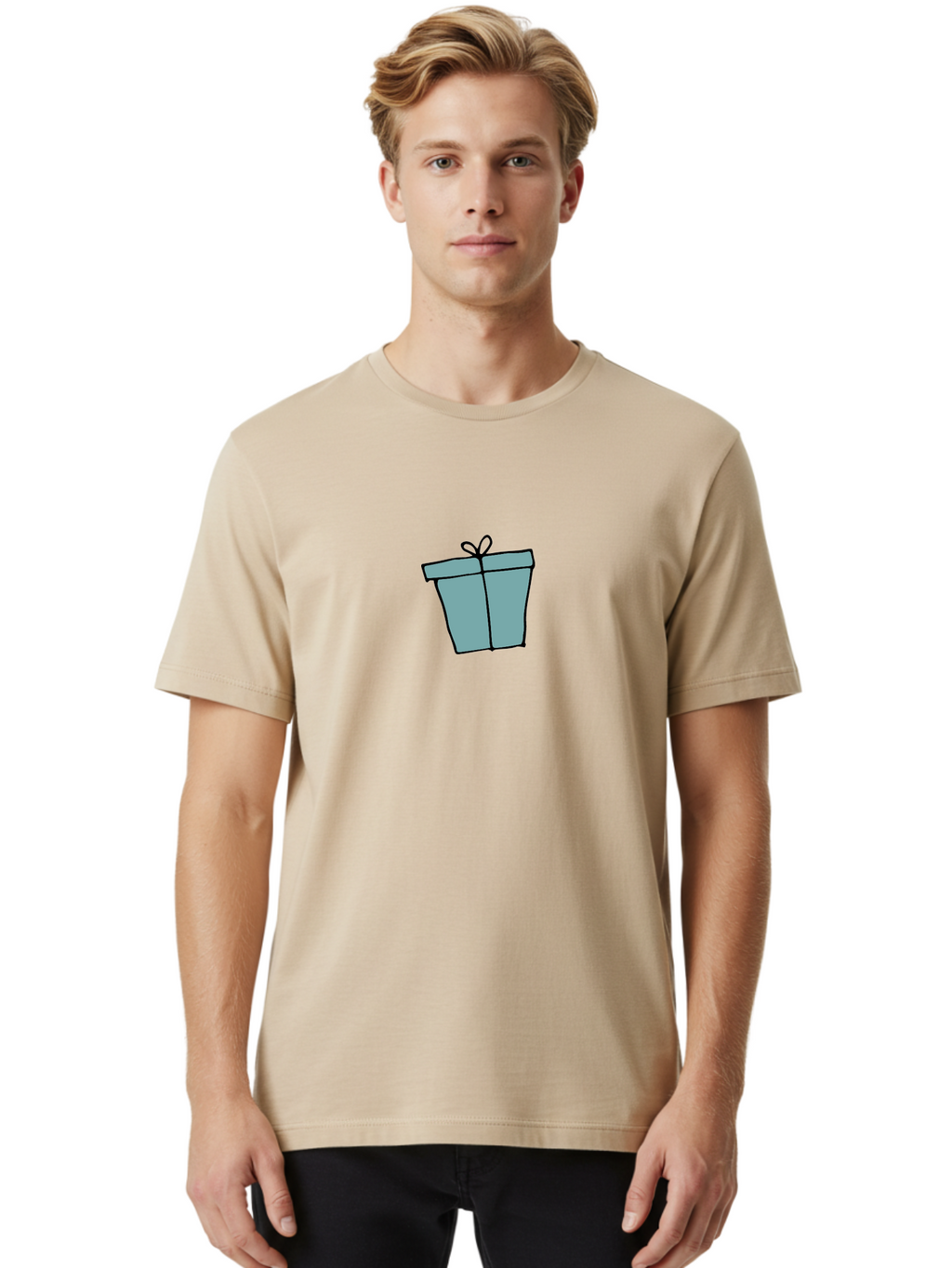 Gift-Box-4 Men'S Graphic Tee, 100% Cotton, Comfortable Casual Summer Wear, Machine Washable, Gift Box, Wrapped Present, Bow On Top, Simple Design, Minimalist Style, Illustration Art, Special Occasion, Celebratory Gift, -  Aaa893