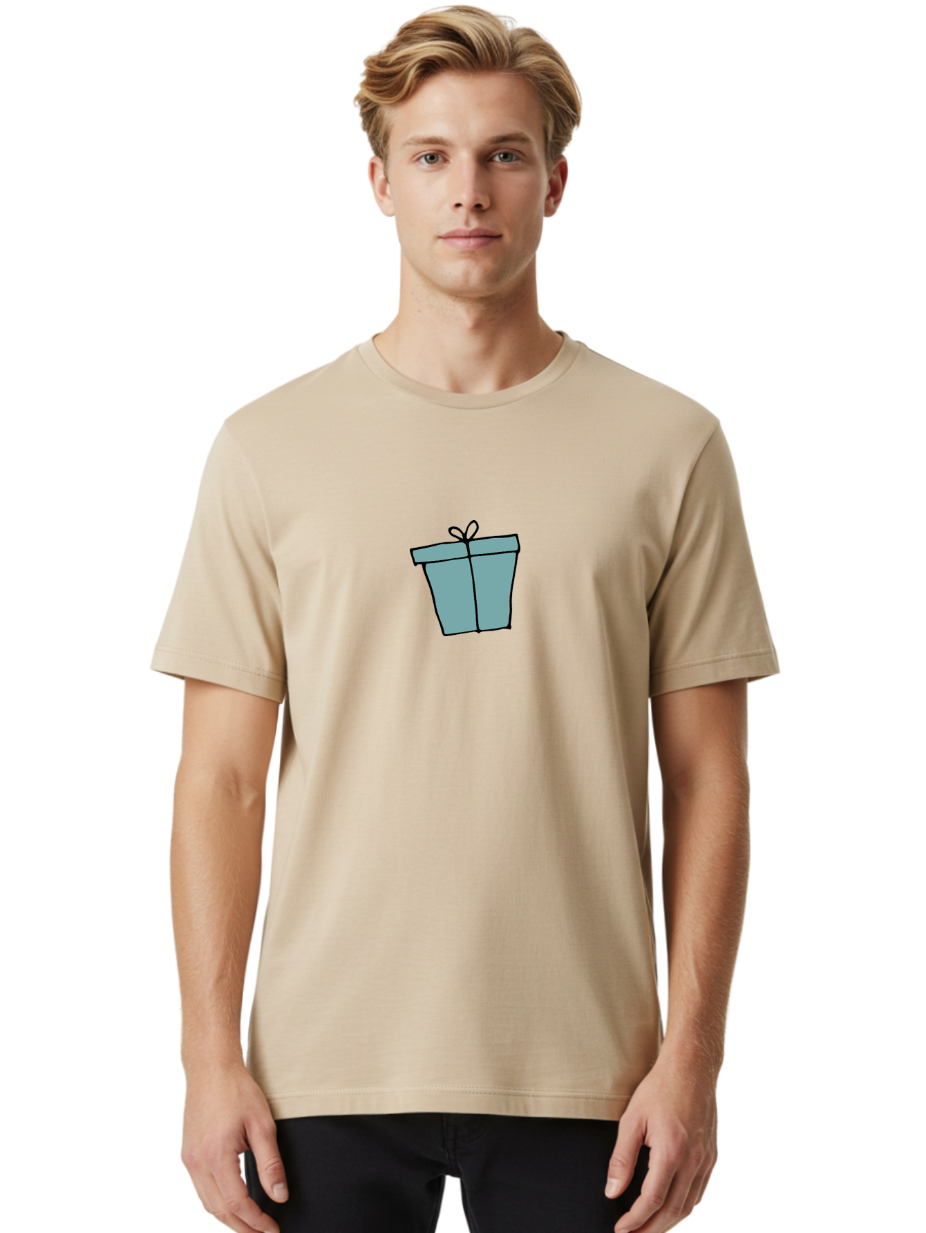 Gift-Box-4 Men'S Graphic Tee, 100% Cotton, Comfortable Casual Summer Wear, Machine Washable, Gift Box, Wrapped Present, Bow On Top, Simple Design, Minimalist Style, Illustration Art, Special Occasion, Celebratory Gift, -  Aaa893