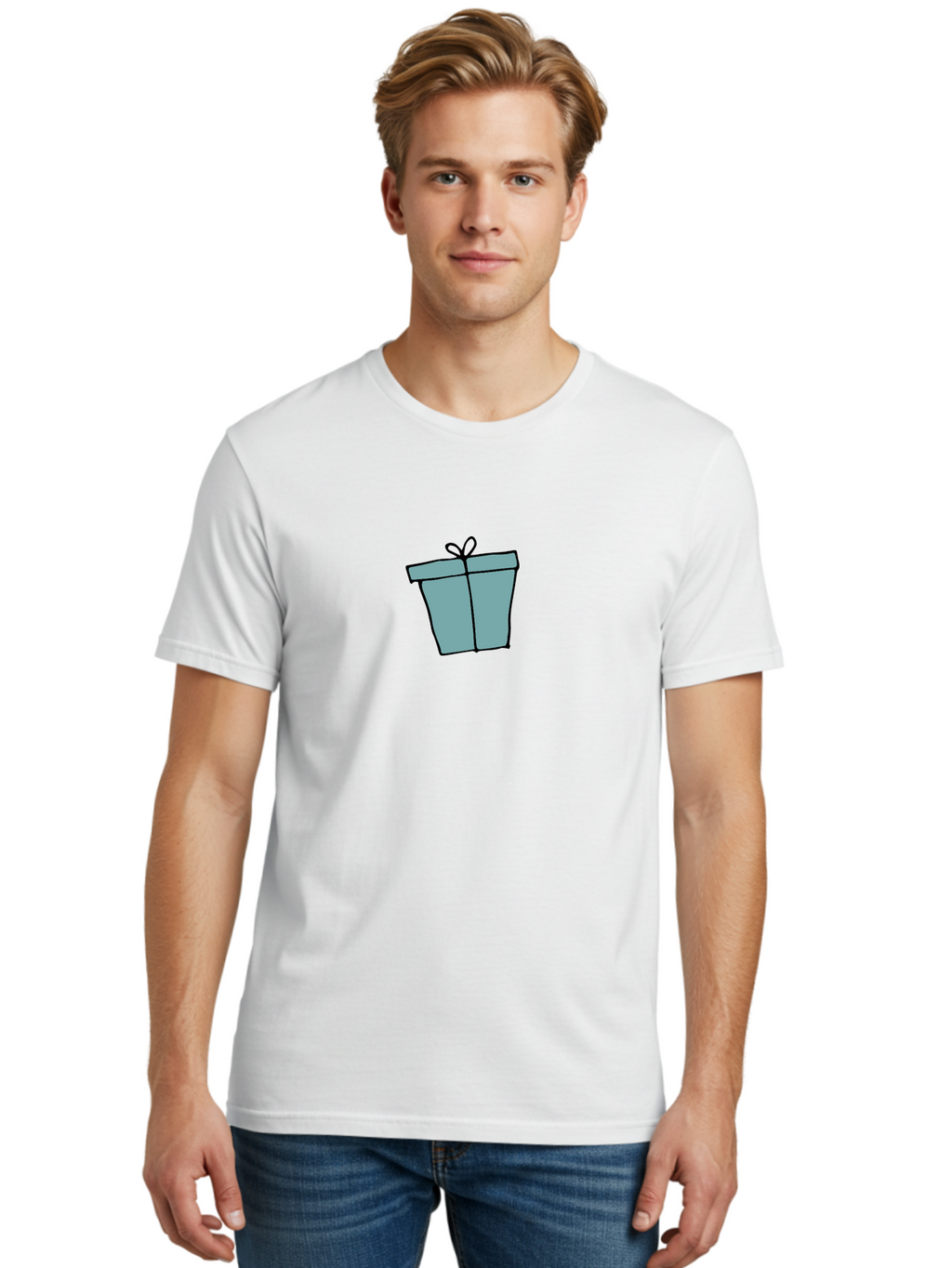 Gift-Box-4 Men'S Graphic Tee, 100% Cotton, Comfortable Casual Summer Wear, Machine Washable, Gift Box, Wrapped Present, Bow On Top, Simple Design, Minimalist Style, Illustration Art, Special Occasion, Celebratory Gift, -  Aaa893