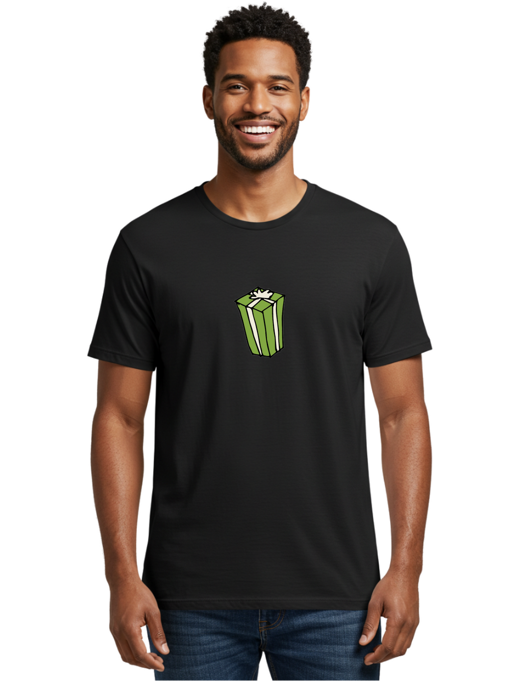 Gift-Box-5 Men'S Graphic Tee, 100% Cotton, Comfortable Casual Summer Wear, Machine Washable, Gift Box, Wrapped Present, Ribbon, Bow, Green Wrapping, Festive, Celebration, Special Occasion, Gift Giving, Present Box, Holiday Gift -  Aaa894