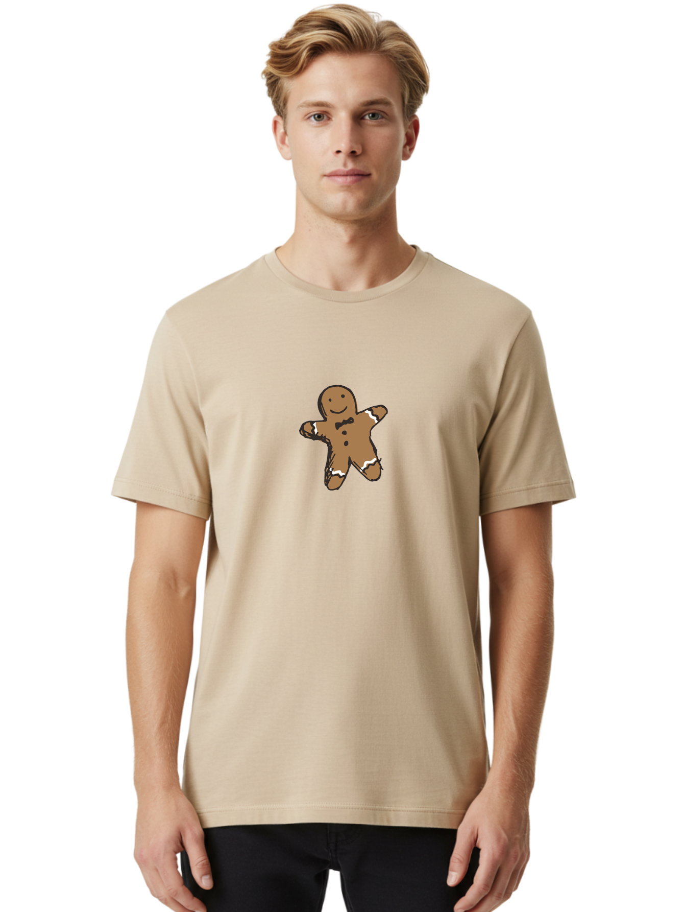 Gingerbread-Man-3 Men'S Graphic Tee, 100% Cotton, Comfortable Casual Summer Wear, Machine Washable, Gingerbread Man, Festive Treat, Holiday Cookie, Sweet Delight, Icing Decorations, Cartoon Character, Christmas Cookie, Baking Fun -  Aaa899
