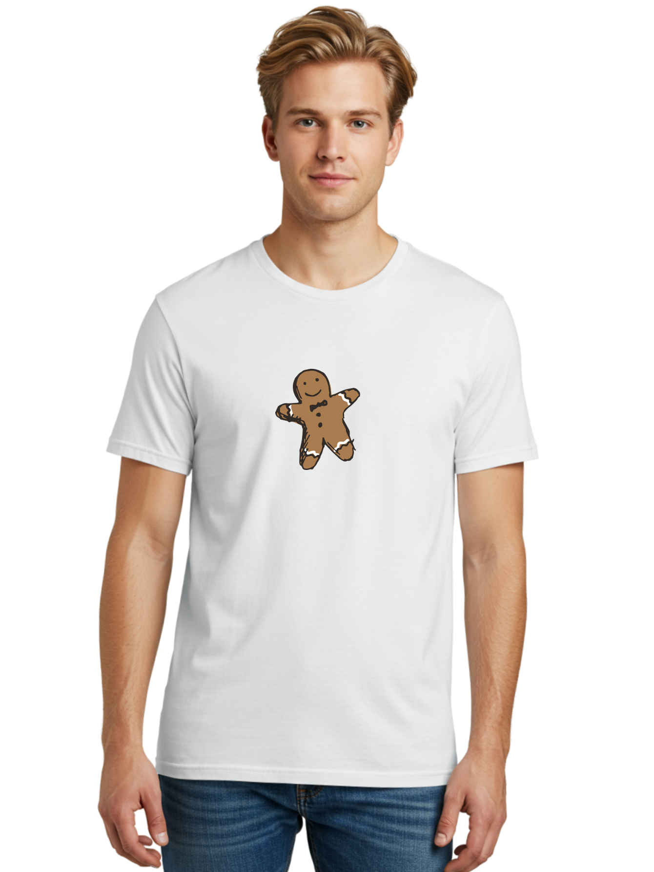 Gingerbread-Man-3 Men'S Graphic Tee, 100% Cotton, Comfortable Casual Summer Wear, Machine Washable, Gingerbread Man, Festive Treat, Holiday Cookie, Sweet Delight, Icing Decorations, Cartoon Character, Christmas Cookie, Baking Fun -  Aaa899