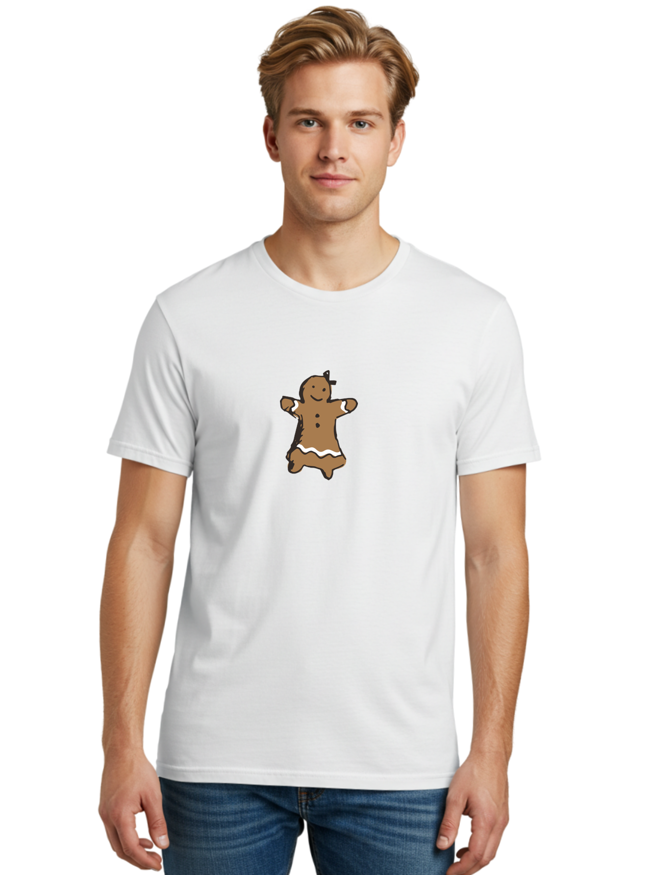 Gingerbread-Man-4 Men'S Graphic Tee, 100% Cotton, Comfortable Casual Summer Wear, Machine Washable, Gingerbread Girl, Holiday Treat, Sweet Cookie, Festive Dessert, Cartoon Character, Christmas Cookie, Baked Goods, Whimsical Design -  Aaa900