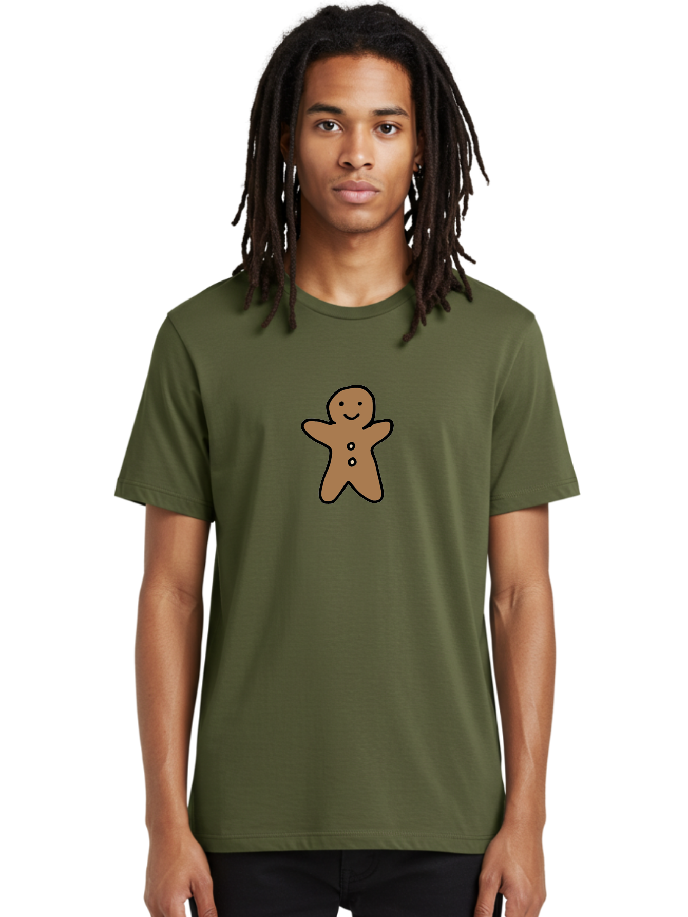Gingerbread-Man-6 Men'S Graphic Tee, 100% Cotton, Comfortable Casual Summer Wear, Machine Washable, Gingerbread Man, Cartoon Character, Smiling Face, Black Outline, Sweet Treat, Holiday Cookie, Festive Dessert, Whimsical Illustration, -  Aaa902