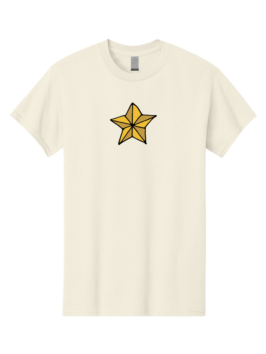 Golden-Star Men'S Graphic Tee, 100% Cotton, Comfortable Casual Summer Wear, Machine Washable, Gold Star, Cartoon Style, Stylized Star, Golden Color, Bold Lines, Simple Design, Festive Symbol, Decorative Element -  Aaa905
