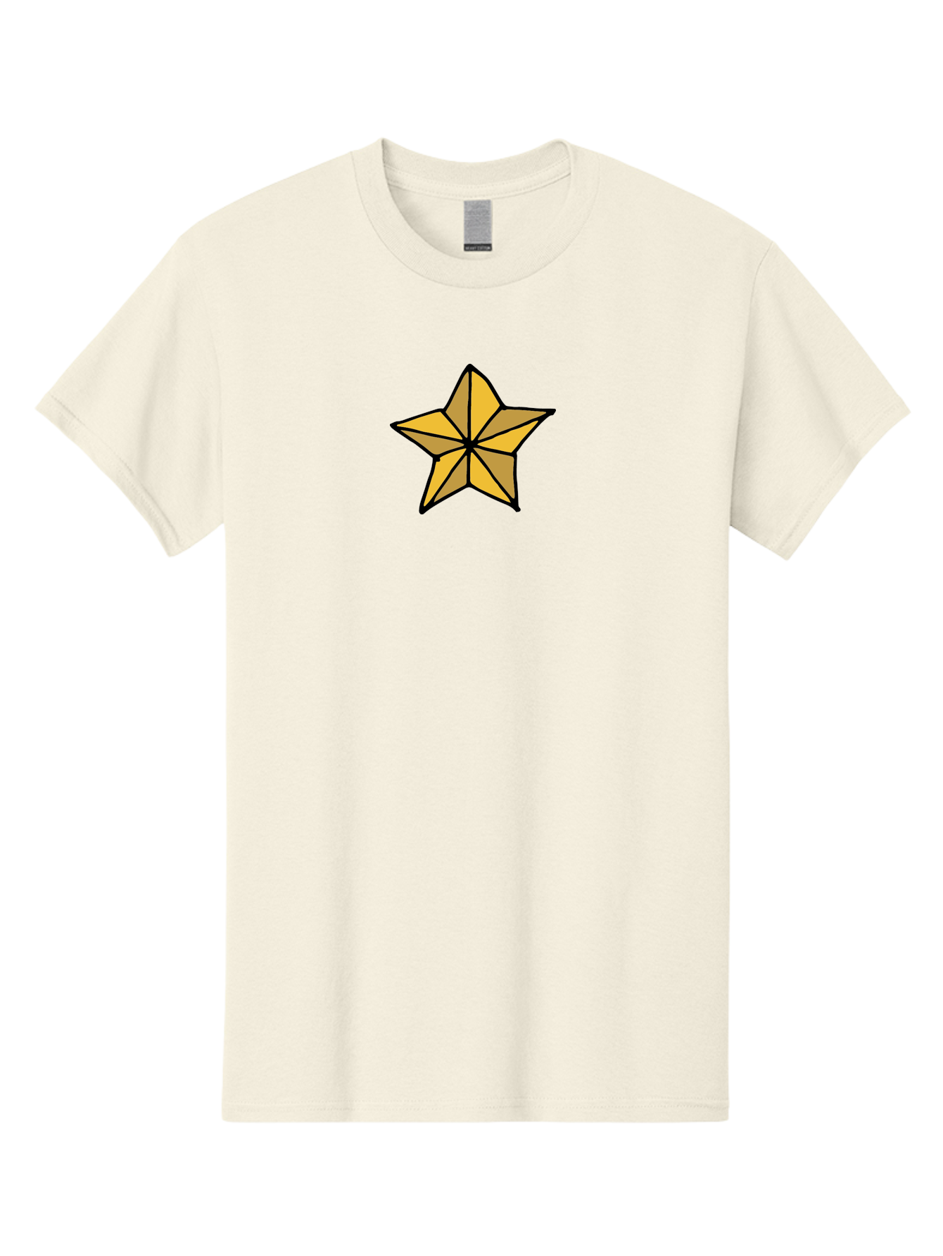 Golden-Star Men'S Graphic Tee, 100% Cotton, Comfortable Casual Summer Wear, Machine Washable, Gold Star, Cartoon Style, Stylized Star, Golden Color, Bold Lines, Simple Design, Festive Symbol, Decorative Element -  Aaa905