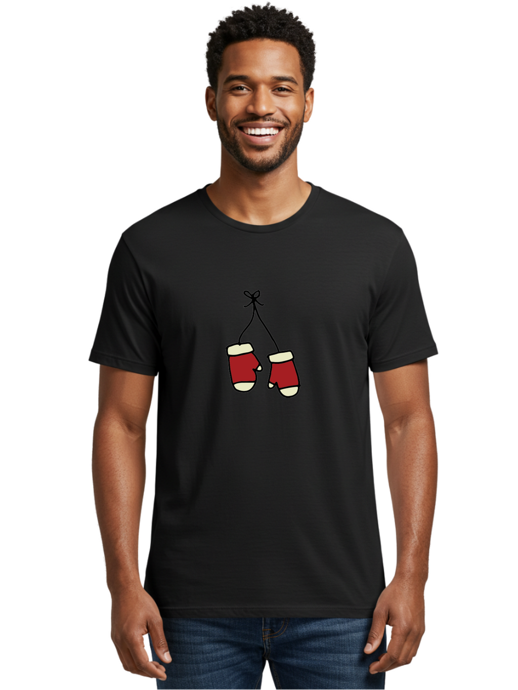 Hanging-Boxing-Gloves Men'S Graphic Tee, 100% Cotton, Comfortable Casual Summer Wear, Machine Washable, Christmas Stockings Hanging, Festive Decorations, Holiday Season, Red And White Stockings, Christmas Gifts, Festive Atmosphere, -  Aaa909