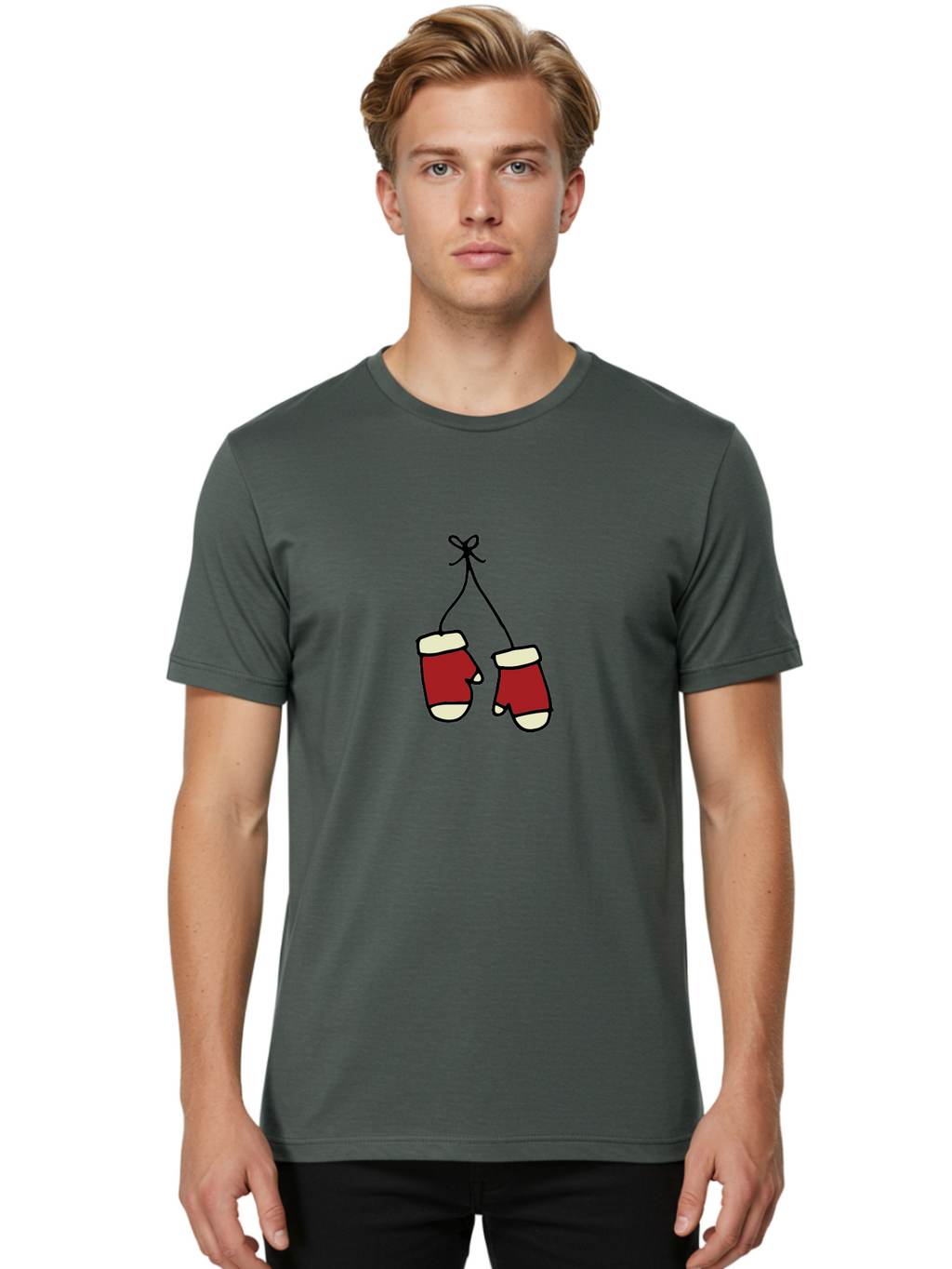 Hanging-Boxing-Gloves Men'S Graphic Tee, 100% Cotton, Comfortable Casual Summer Wear, Machine Washable, Christmas Stockings Hanging, Festive Decorations, Holiday Season, Red And White Stockings, Christmas Gifts, Festive Atmosphere, -  Aaa909