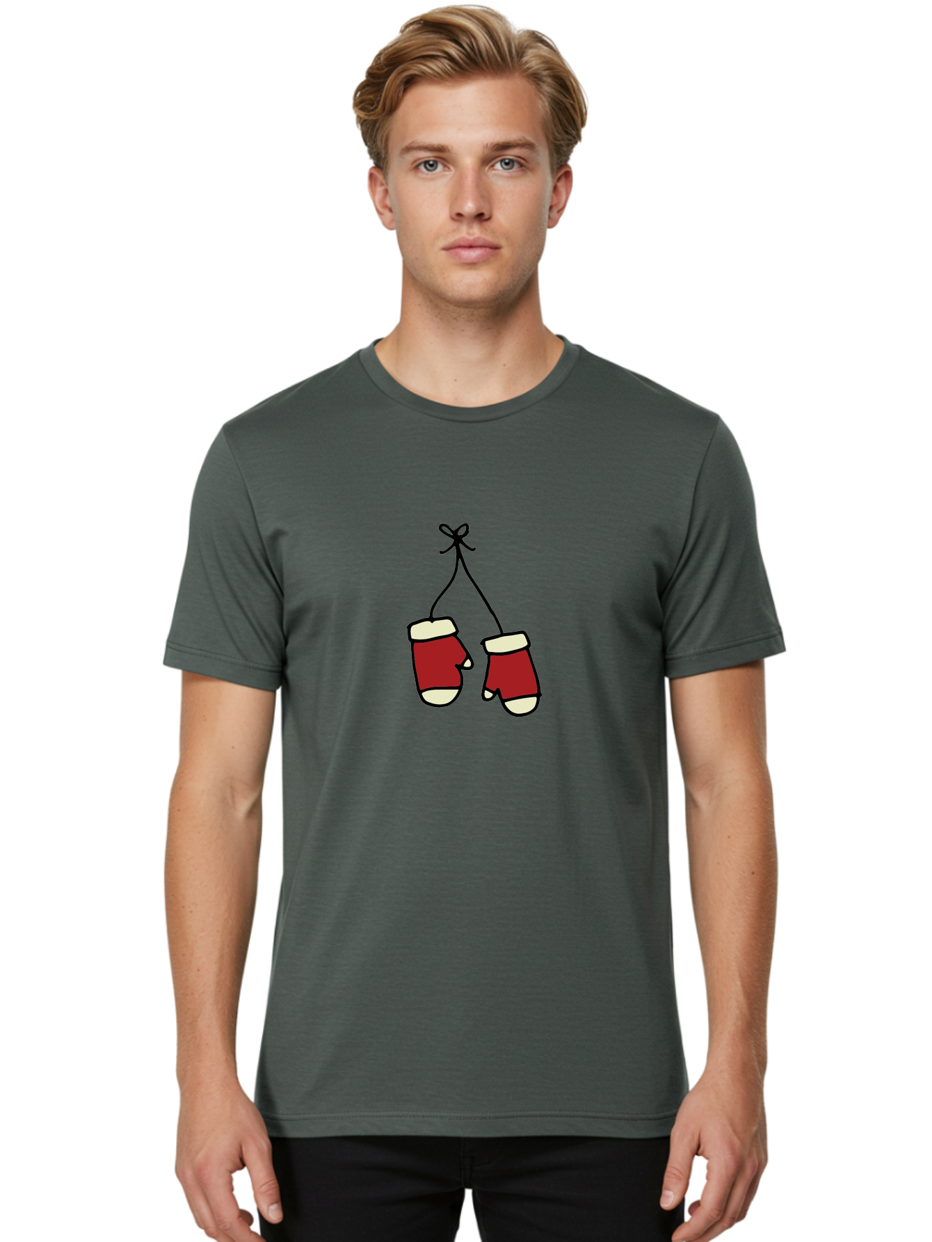 Hanging-Boxing-Gloves Men'S Graphic Tee, 100% Cotton, Comfortable Casual Summer Wear, Machine Washable, Christmas Stockings Hanging, Festive Decorations, Holiday Season, Red And White Stockings, Christmas Gifts, Festive Atmosphere, -  Aaa909
