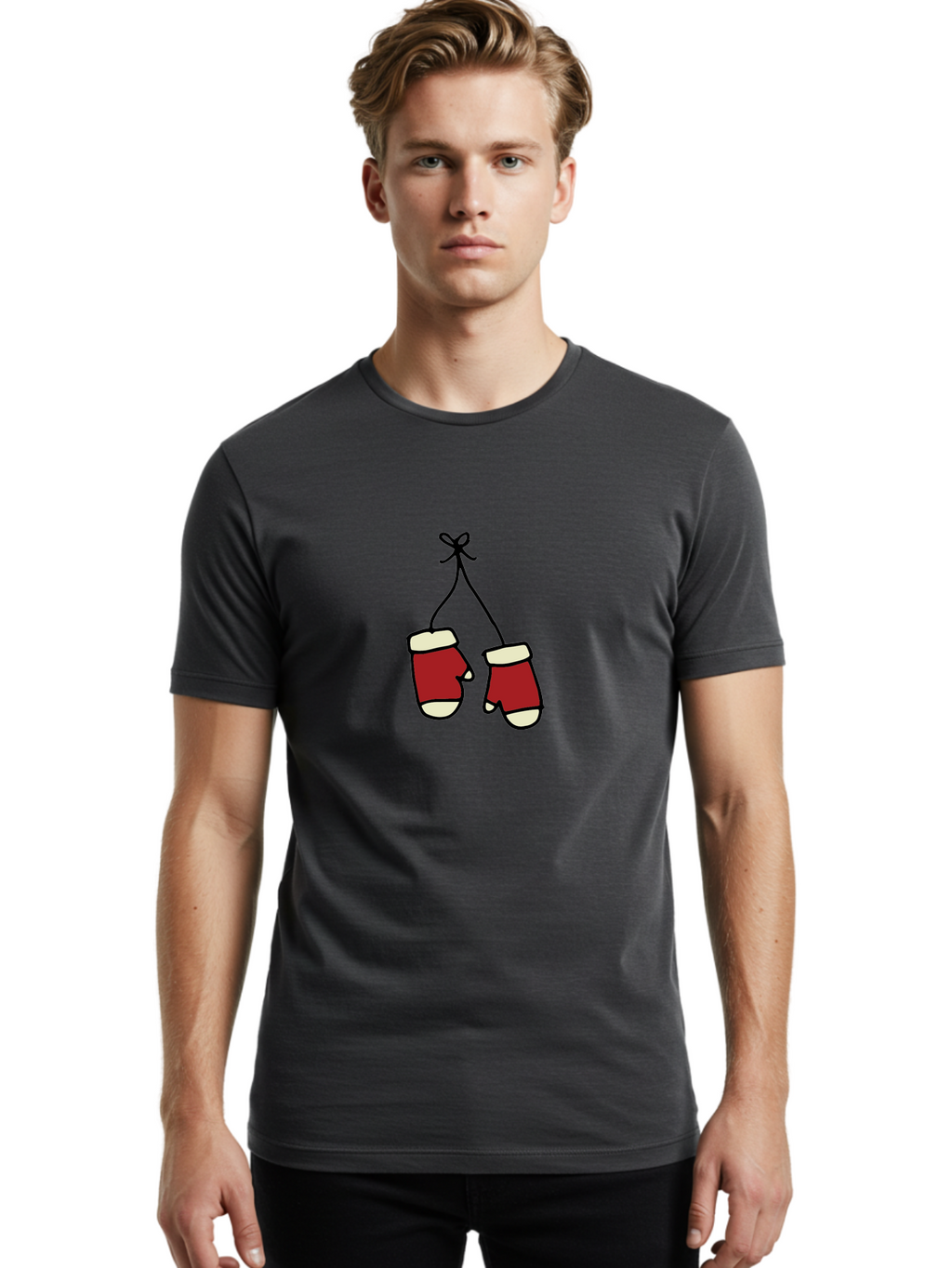 Hanging-Boxing-Gloves Men'S Graphic Tee, 100% Cotton, Comfortable Casual Summer Wear, Machine Washable, Christmas Stockings Hanging, Festive Decorations, Holiday Season, Red And White Stockings, Christmas Gifts, Festive Atmosphere, -  Aaa909