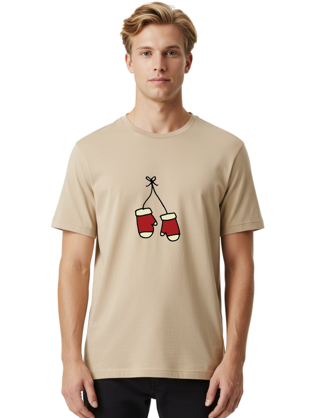 Hanging-Boxing-Gloves Men'S Graphic Tee, 100% Cotton, Comfortable Casual Summer Wear, Machine Washable, Christmas Stockings Hanging, Festive Decorations, Holiday Season, Red And White Stockings, Christmas Gifts, Festive Atmosphere, -  Aaa909