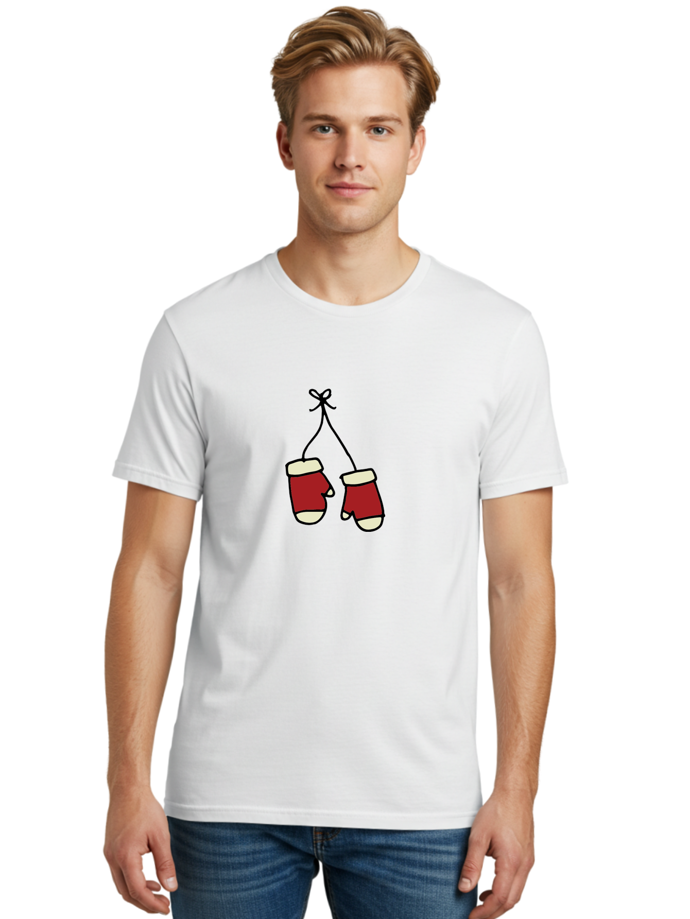Hanging-Boxing-Gloves Men'S Graphic Tee, 100% Cotton, Comfortable Casual Summer Wear, Machine Washable, Christmas Stockings Hanging, Festive Decorations, Holiday Season, Red And White Stockings, Christmas Gifts, Festive Atmosphere, -  Aaa909