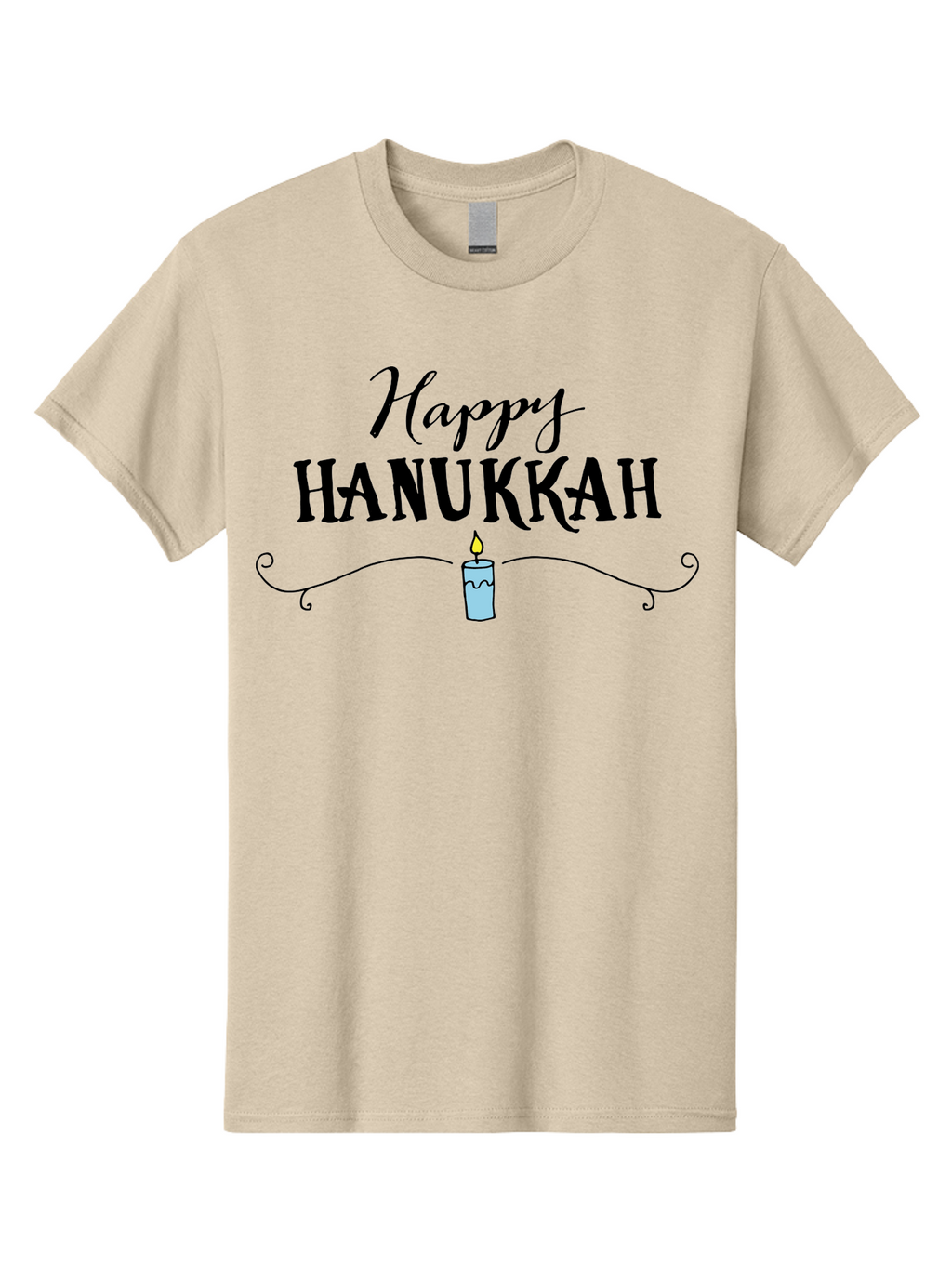 Happy-Hanukkah Men'S Graphic Tee, 100% Cotton, Comfortable Casual Summer Wear, Machine Washable, Happy Hanukkah, Hanukkah Candle, Menorah Candle, Jewish Holiday, Festive Greeting, Traditional Celebration, Holiday Wishes, Menorah Traditions -  Aaa912
