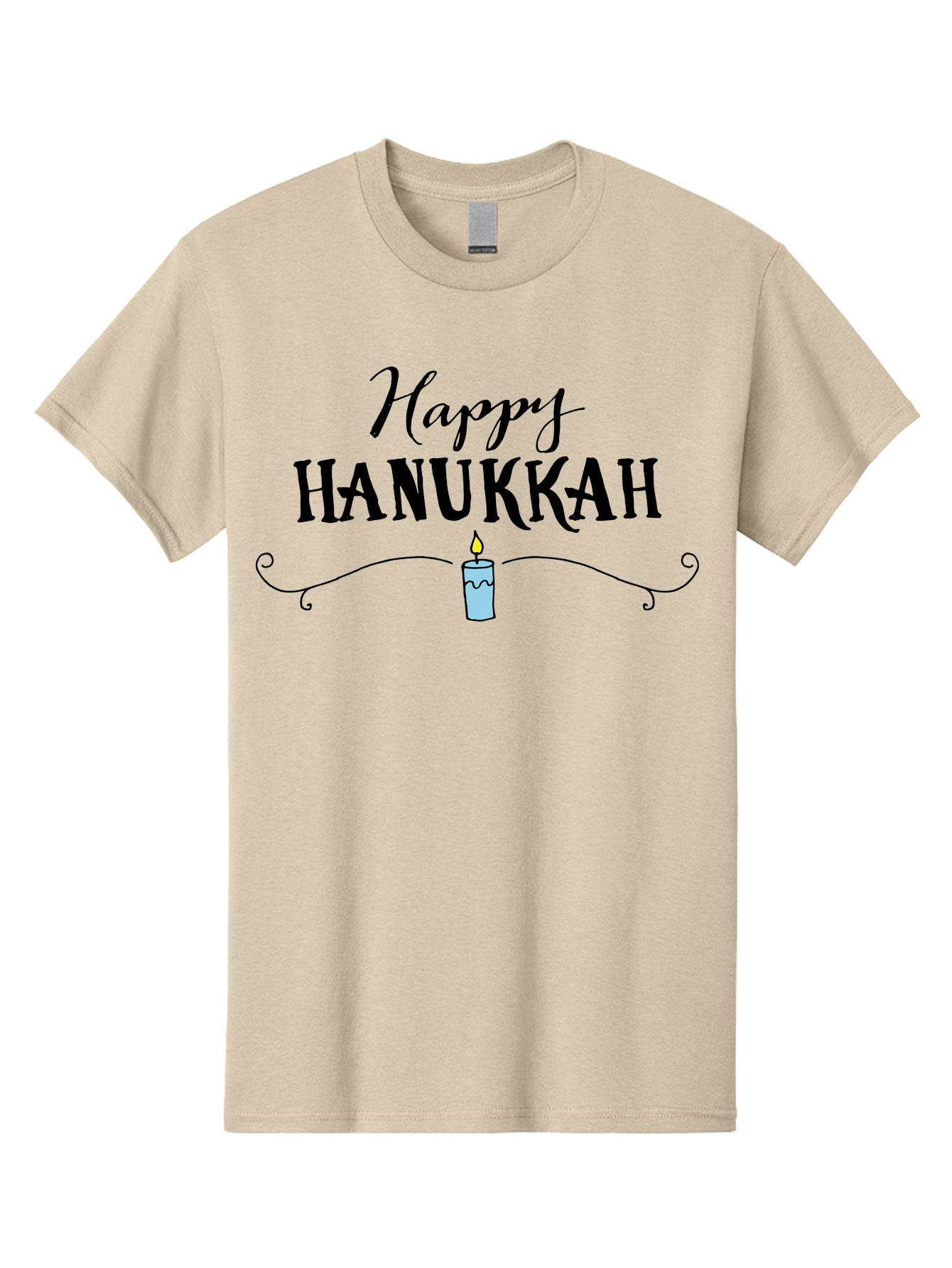 Happy-Hanukkah Men'S Graphic Tee, 100% Cotton, Comfortable Casual Summer Wear, Machine Washable, Happy Hanukkah, Hanukkah Candle, Menorah Candle, Jewish Holiday, Festive Greeting, Traditional Celebration, Holiday Wishes, Menorah Traditions -  Aaa912