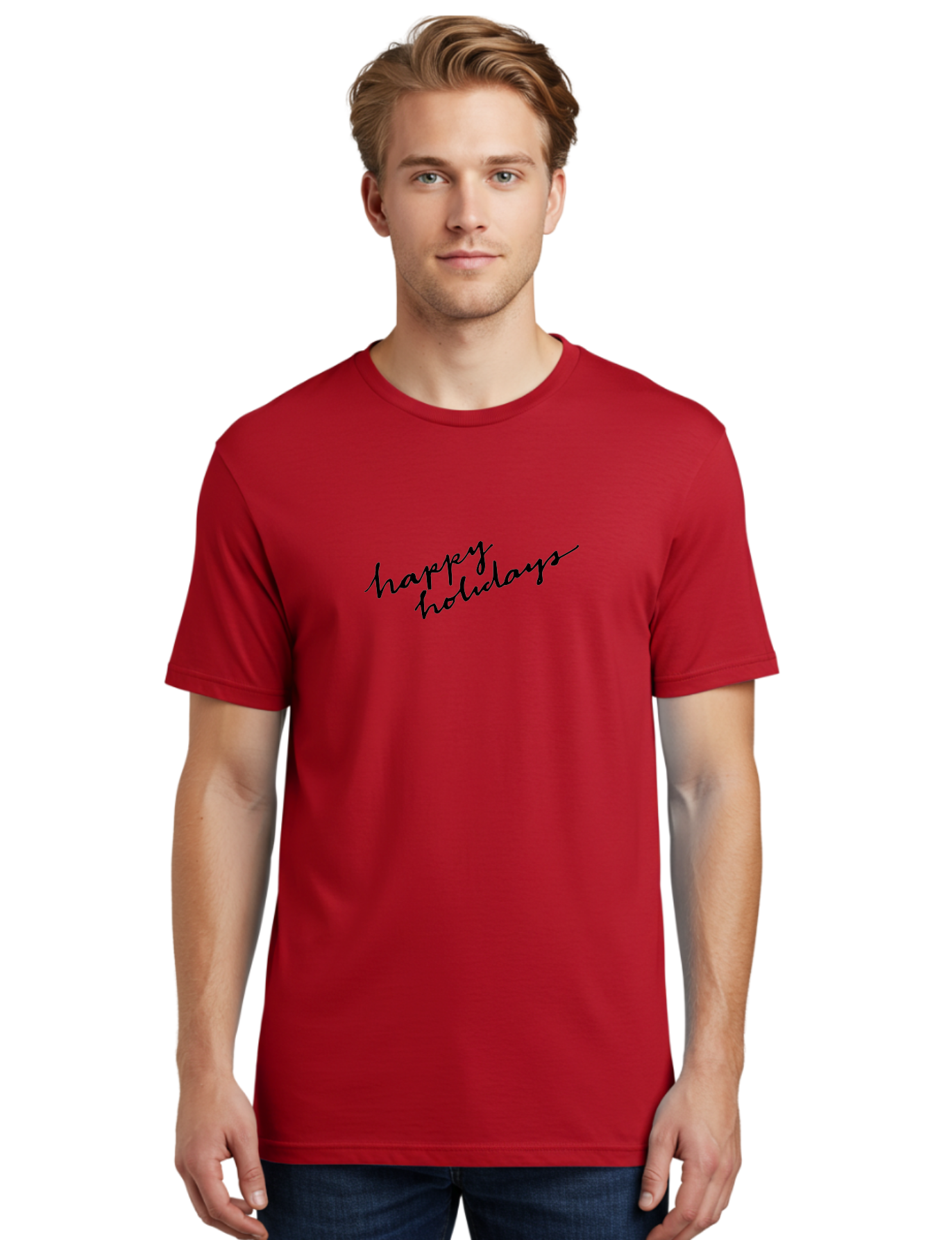 Happy-Holidays-1 Men'S Graphic Tee, 100% Cotton, Comfortable Casual Summer Wear, Machine Washable, Happy Holidays, Winter Season, Festive Wishes, Holiday Greetings, Seasonal Message, Black Calligraphy -  Aaa913
