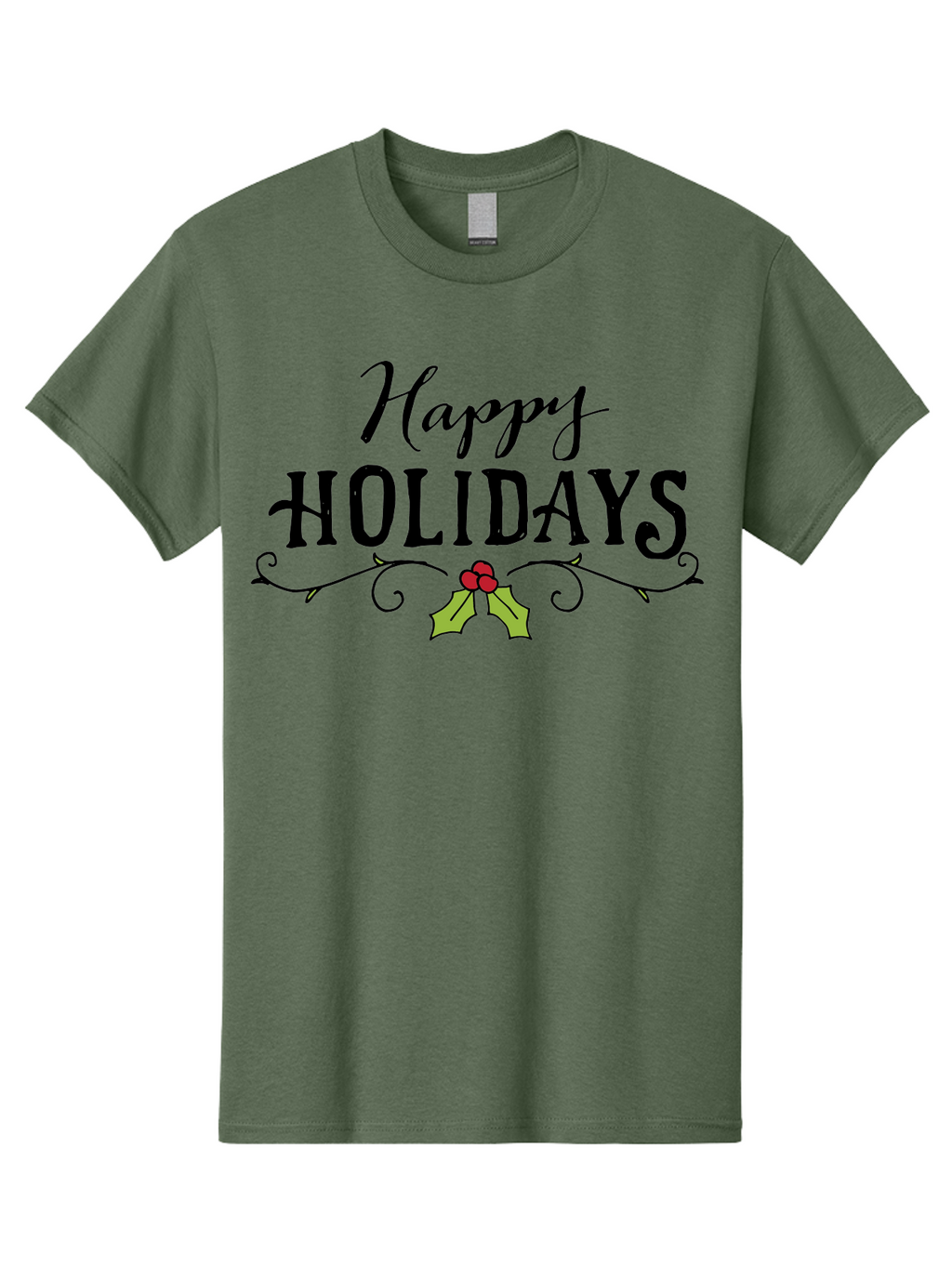 Happy-Holidays-6 Men'S Graphic Tee, 100% Cotton, Comfortable Casual Summer Wear, Machine Washable, Happy Holidays, Holiday Cheer, Festive Season, Holly Leaves, Red Berries, Black Script, Vintage Typography, Christmas Greetings, -  Aaa918