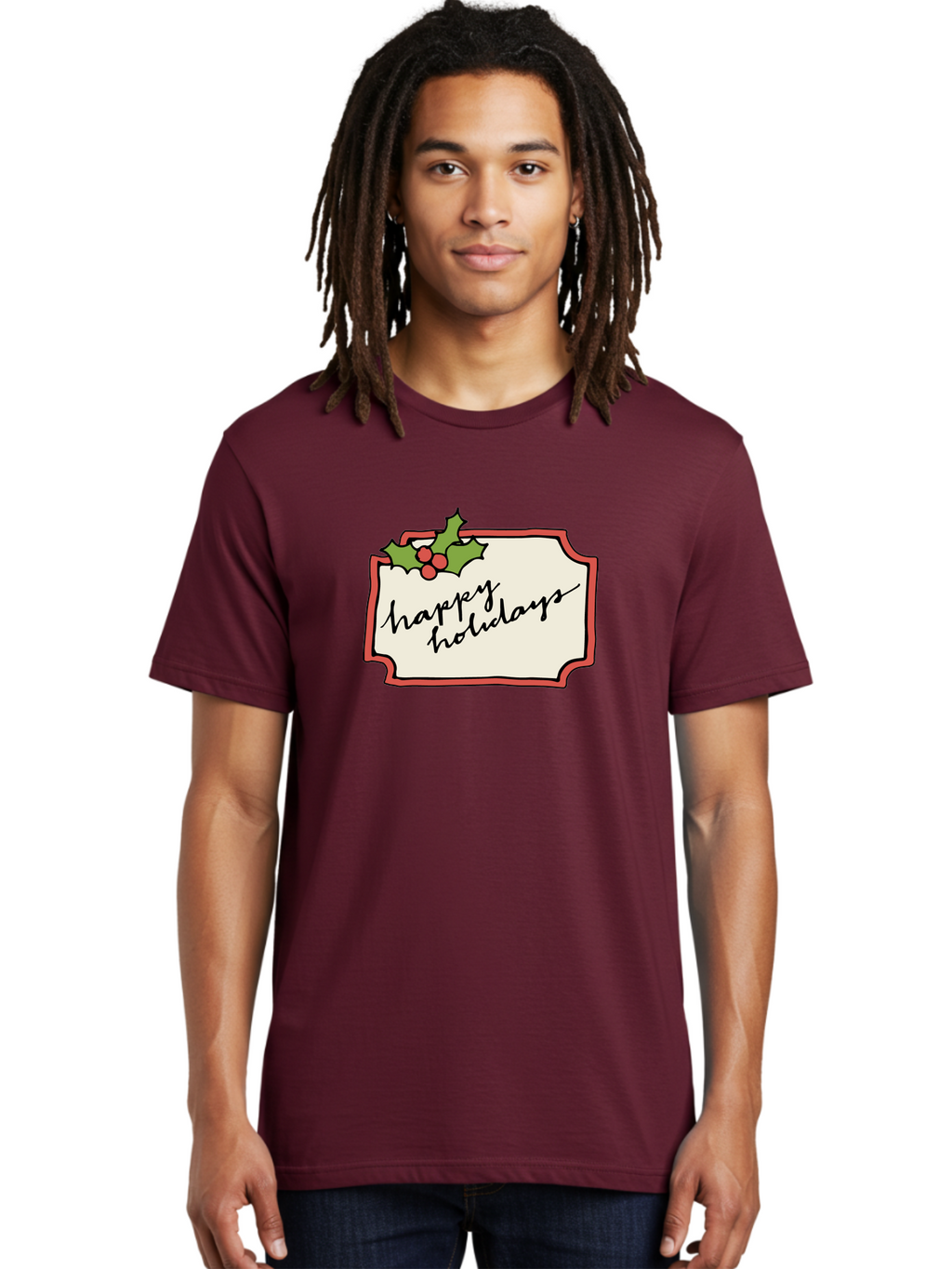 Happy-Holidays Men'S Graphic Tee, 100% Cotton, Comfortable Casual Summer Wear, Machine Washable, Happy Holidays, Festive Season, Holiday Cheer, Red Berries, Holly Leaves, Greeting Card, Celebration, Winter Wonderland, Joyous Occasion, -  Aaa921
