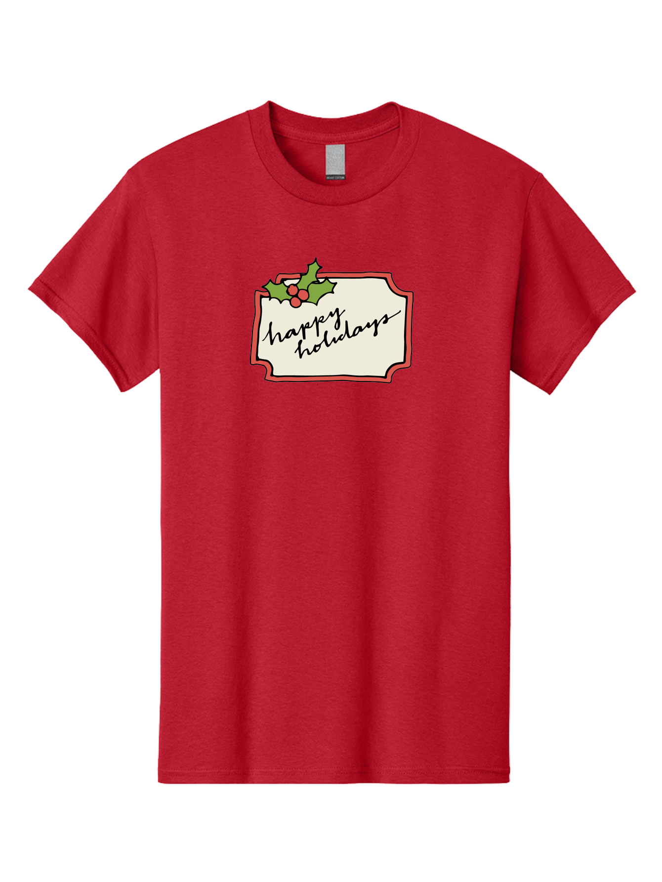 Happy-Holidays Men'S Graphic Tee, 100% Cotton, Comfortable Casual Summer Wear, Machine Washable, Happy Holidays, Festive Season, Holiday Cheer, Red Berries, Holly Leaves, Greeting Card, Celebration, Winter Wonderland, Joyous Occasion, -  Aaa921