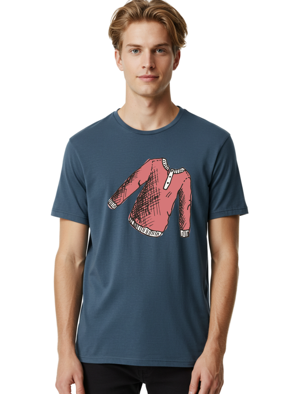 Henley-Shirt Men'S Graphic Tee, 100% Cotton, Comfortable Casual Summer Wear, Machine Washable, Pink Sweater, Casual Wear, Knitted Fabric, White Trim, Three-Button Placket, Scratchy Sketch Lines, Fashion Illustration, Clothing Design, -  Aaa926