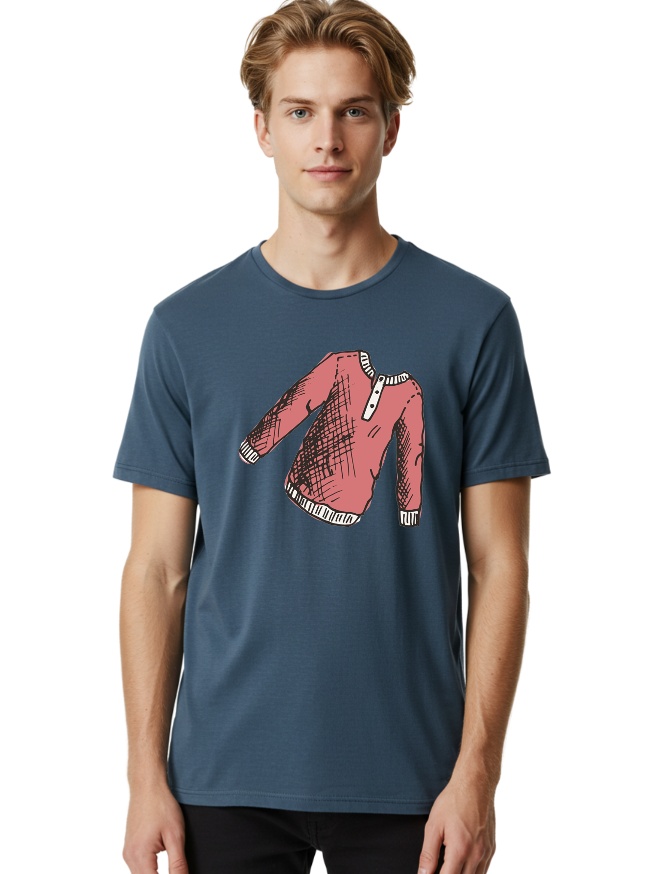 Henley-Shirt Men'S Graphic Tee, 100% Cotton, Comfortable Casual Summer Wear, Machine Washable, Pink Sweater, Casual Wear, Knitted Fabric, White Trim, Three-Button Placket, Scratchy Sketch Lines, Fashion Illustration, Clothing Design, -  Aaa926