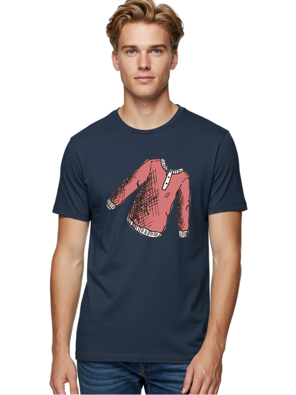 Henley-Shirt Men'S Graphic Tee, 100% Cotton, Comfortable Casual Summer Wear, Machine Washable, Pink Sweater, Casual Wear, Knitted Fabric, White Trim, Three-Button Placket, Scratchy Sketch Lines, Fashion Illustration, Clothing Design, -  Aaa926