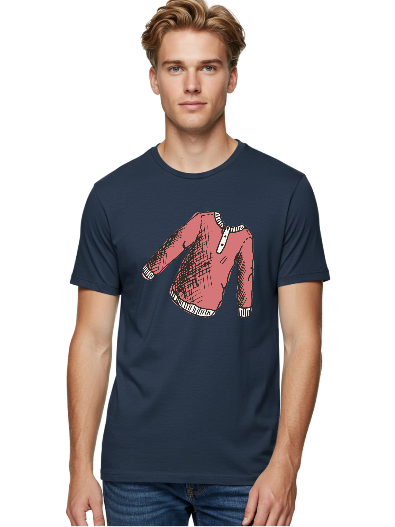 Henley-Shirt Men'S Graphic Tee, 100% Cotton, Comfortable Casual Summer Wear, Machine Washable, Pink Sweater, Casual Wear, Knitted Fabric, White Trim, Three-Button Placket, Scratchy Sketch Lines, Fashion Illustration, Clothing Design, -  Aaa926