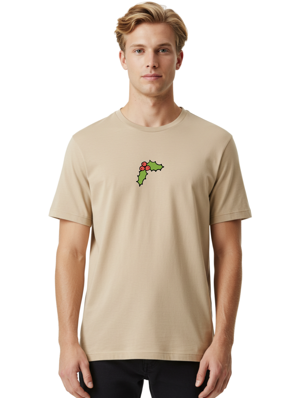 Holly-2 Men'S Graphic Tee, 100% Cotton, Comfortable Casual Summer Wear, Machine Washable, Holiday Decor, Christmas Symbolism, Festive Red Berries, Green Holly Leaves, Winter Wonderland, Seasonal Greetings, Christmas Cheer -  Aaa929