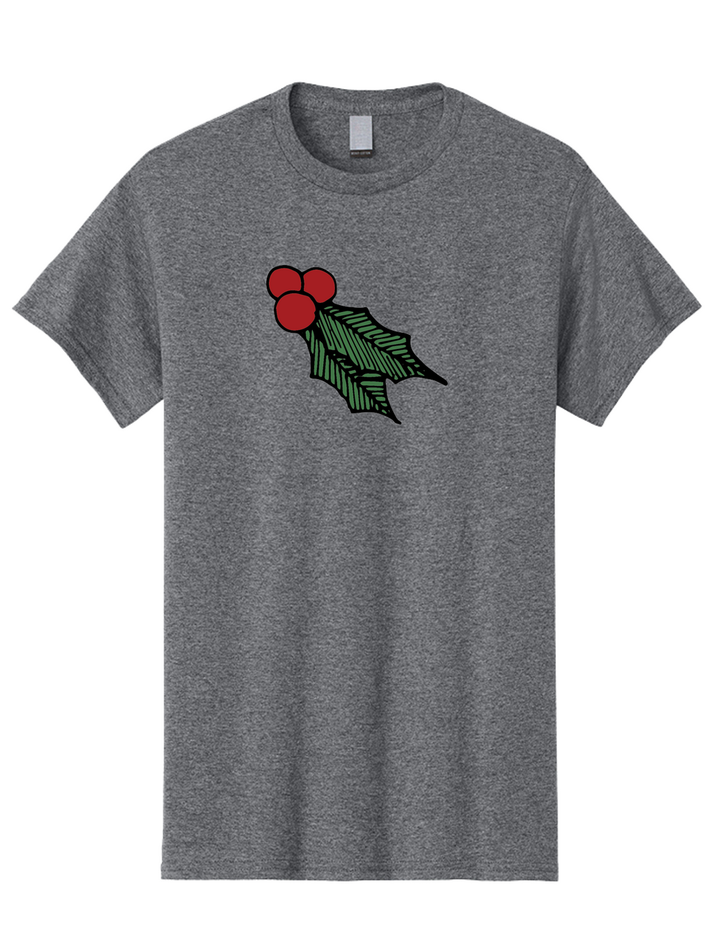 Holly-Leaf-With-Berries Men'S Graphic Tee, 100% Cotton, Comfortable Casual Summer Wear, Machine Washable, Holiday Decor, Festive Illustration, Christmas Symbolism, Holly Leaves, Red Berries, Winter Decoration, Seasonal Graphics -  Aaa933