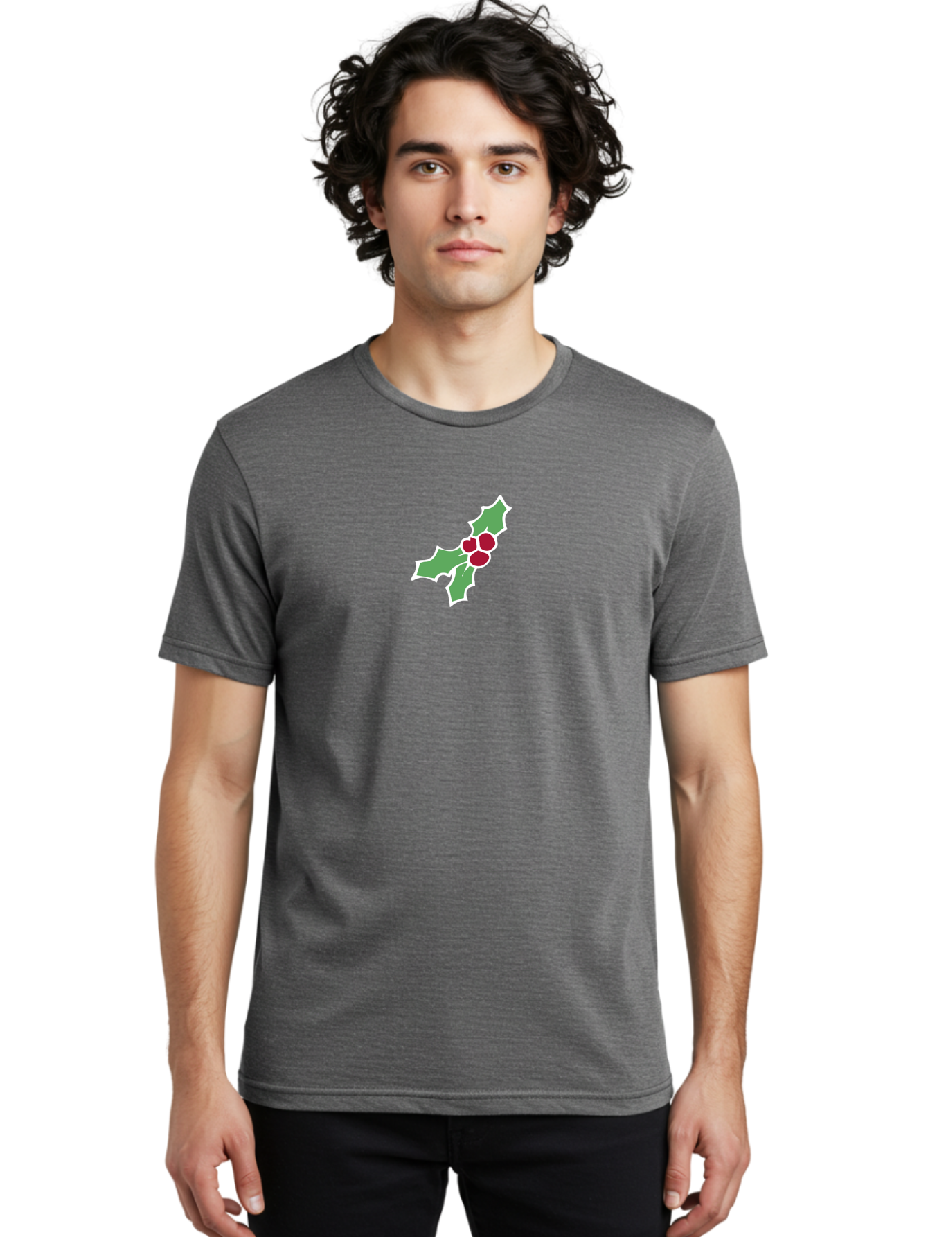Holly-Leaves-And-Berries Men'S Graphic Tee, 100% Cotton, Comfortable Casual Summer Wear, Machine Washable, Holly Leaves, Red Berries, Festive Greenery, Christmas Decoration, Winter Symbol, Holiday Icon, Seasonal Motif, Festive Holiday Decor -  Aaa935