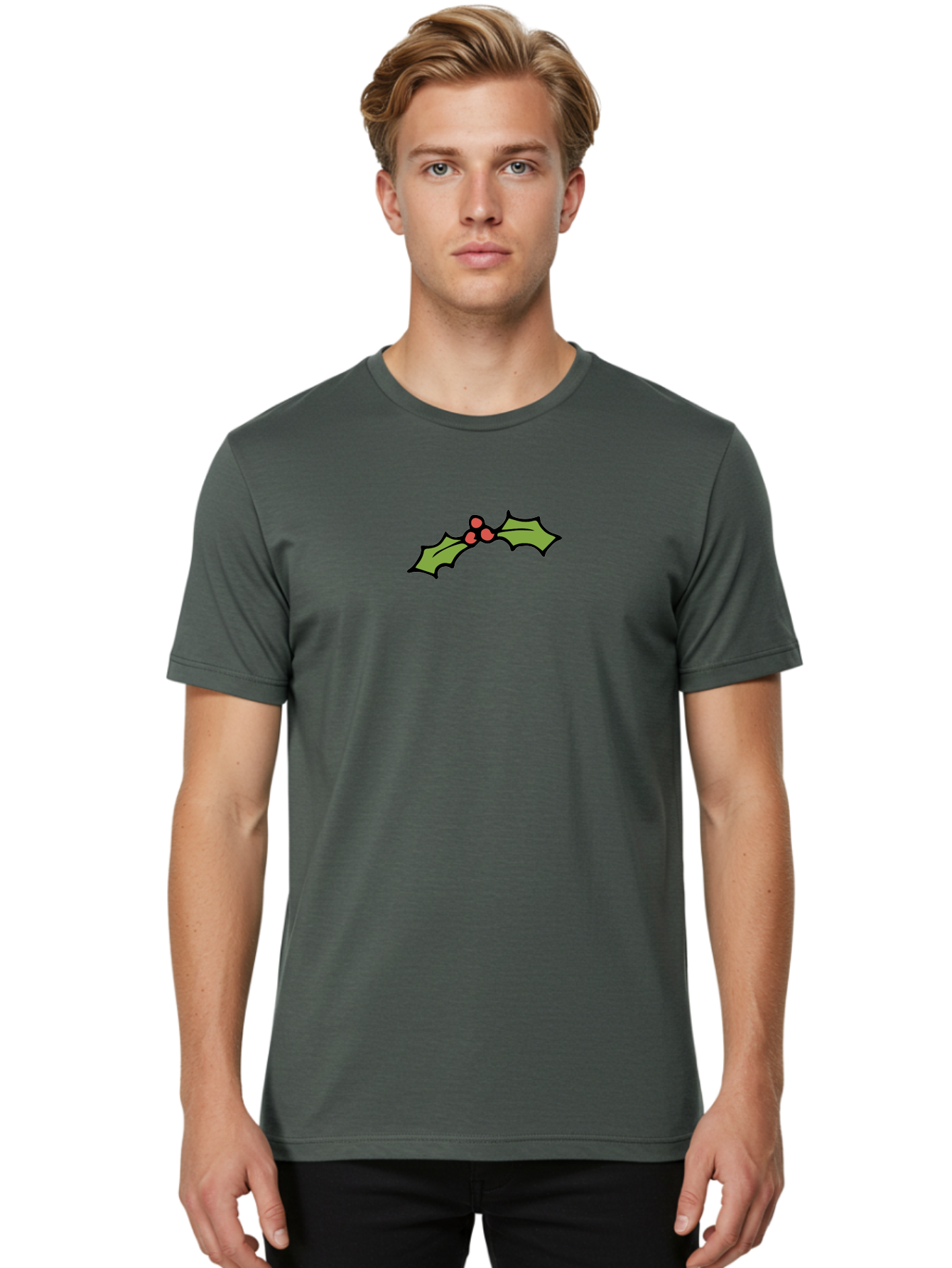 Holly Men'S Graphic Tee, 100% Cotton, Comfortable Casual Summer Wear, Machine Washable, Holiday Decor, Christmas Foliage, Festive Holly, Christmas Decoration, Red Berries, Green Leaves, Festive Atmosphere, Winter Wonderland -  Aaa938