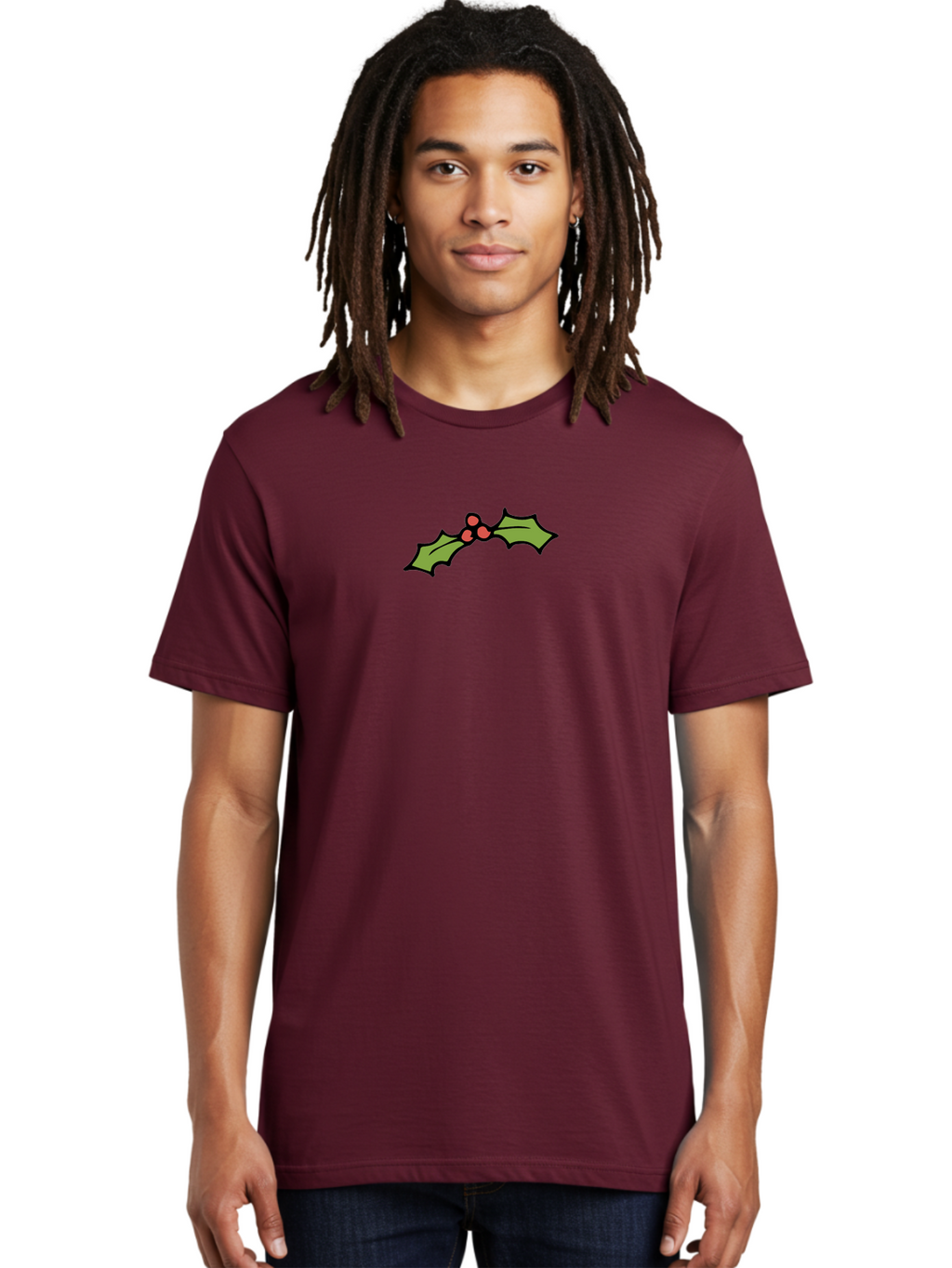 Holly Men'S Graphic Tee, 100% Cotton, Comfortable Casual Summer Wear, Machine Washable, Holiday Decor, Christmas Foliage, Festive Holly, Christmas Decoration, Red Berries, Green Leaves, Festive Atmosphere, Winter Wonderland -  Aaa938
