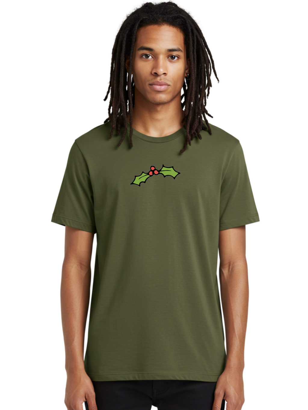 Holly Men'S Graphic Tee, 100% Cotton, Comfortable Casual Summer Wear, Machine Washable, Holiday Decor, Christmas Foliage, Festive Holly, Christmas Decoration, Red Berries, Green Leaves, Festive Atmosphere, Winter Wonderland -  Aaa938