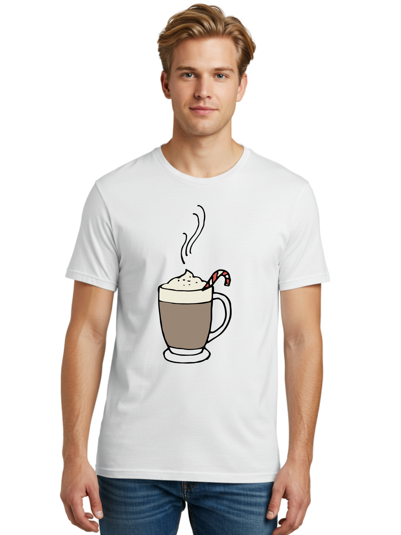 Hot-Chocolate-1 Men'S Graphic Tee, 100% Cotton, Comfortable Casual Summer Wear, Machine Washable, Hot Chocolate, Whipped Cream, Candy Cane, Holiday Drink, Sweet Treat, Festive Beverage, Marshmallow Topping, Chocolatey Goodness, -  Aaa939