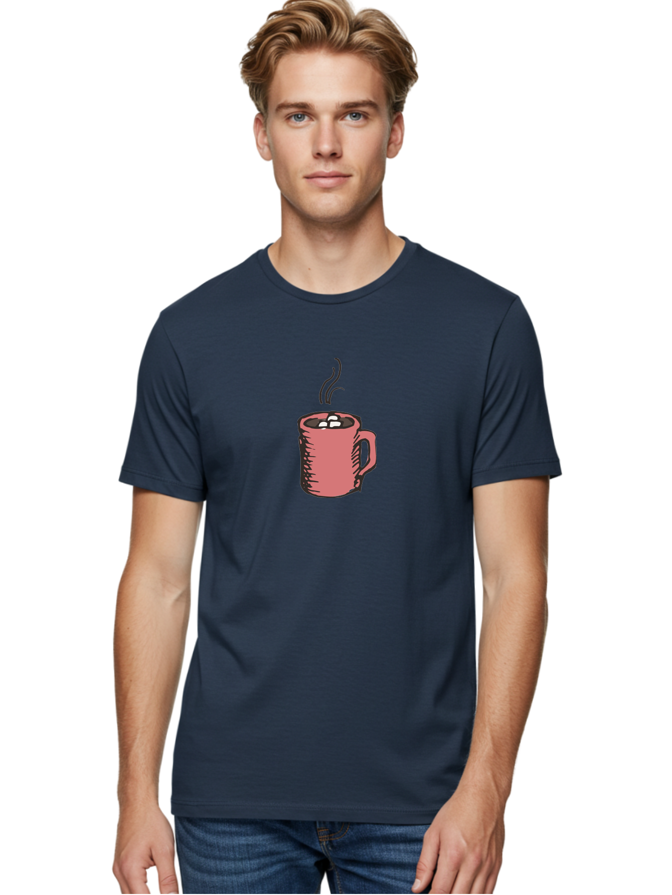 Hot-Chocolate Men'S Graphic Tee, 100% Cotton, Comfortable Casual Summer Wear, Machine Washable, Hot Chocolate, Marshmallows, Steaming Hot, Pink Mug, Cozy Drink, Warm Beverage, Sweet Treat, Comforting Delight -  Aaa943