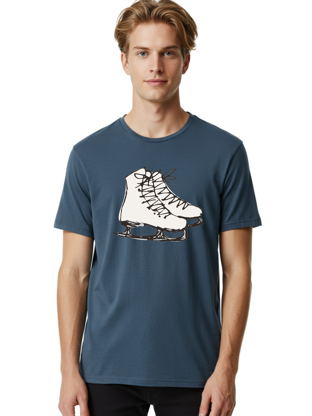 Ice-Skates-1 Men'S Graphic Tee, 100% Cotton, Comfortable Casual Summer Wear, Machine Washable, Ice Skates, Winter Sports, Figure Skating, Ice Skating, Laced Boots, Winter Fun, Cold Weather Activities, Frozen Rink -  Aaa944