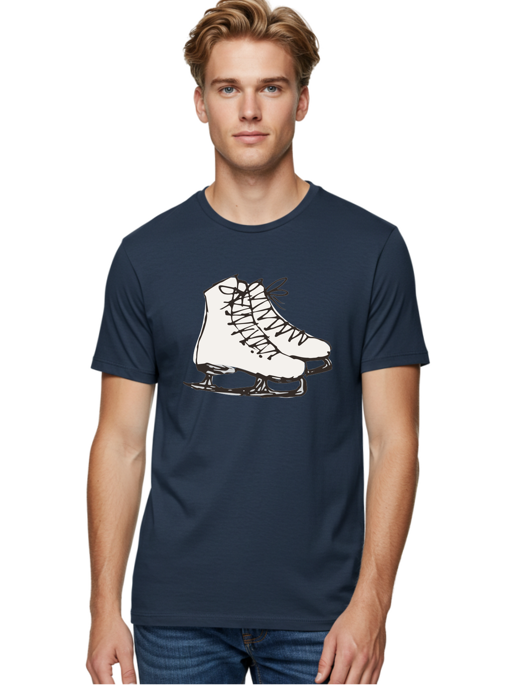 Ice-Skates-1 Men'S Graphic Tee, 100% Cotton, Comfortable Casual Summer Wear, Machine Washable, Ice Skates, Winter Sports, Figure Skating, Ice Skating, Laced Boots, Winter Fun, Cold Weather Activities, Frozen Rink -  Aaa944