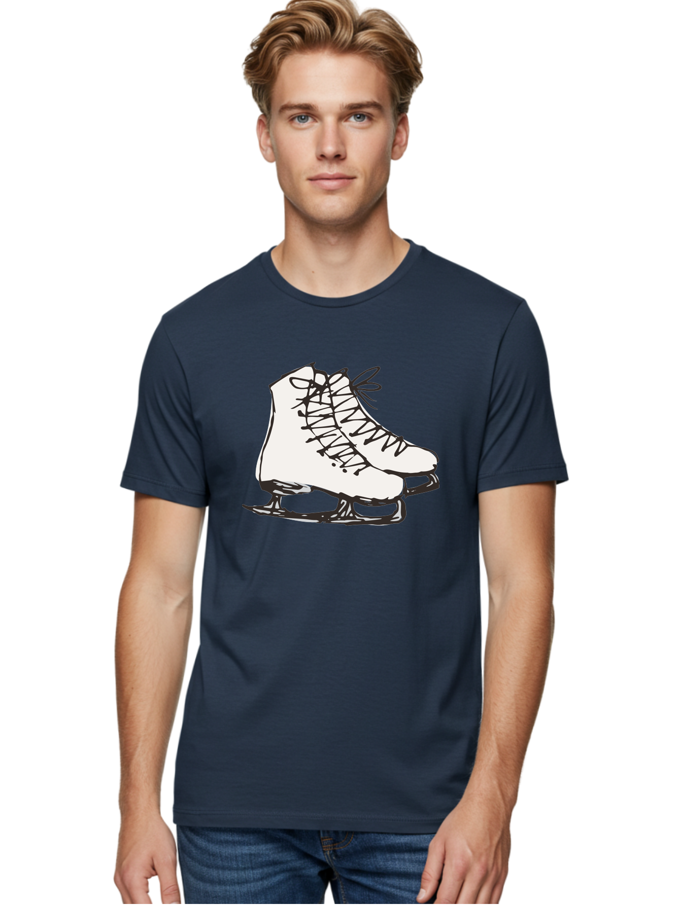 Ice-Skates-1 Men'S Graphic Tee, 100% Cotton, Comfortable Casual Summer Wear, Machine Washable, Ice Skates, Winter Sports, Figure Skating, Ice Skating, Laced Boots, Winter Fun, Cold Weather Activities, Frozen Rink -  Aaa944