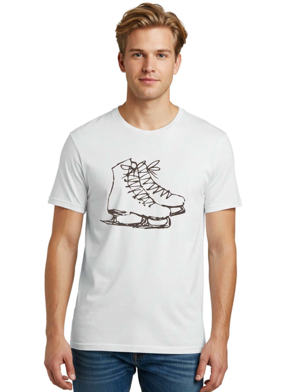 Ice-Skates Men'S Graphic Tee, 100% Cotton, Comfortable Casual Summer Wear, Machine Washable, Ice Skates, Winter Sports, Ice Skating, Skate Blades, Laced Boots, Ice Hockey, Winter Fun, Frozen Rink, Ice Rinks, Skate Equipment, -  Aaa945