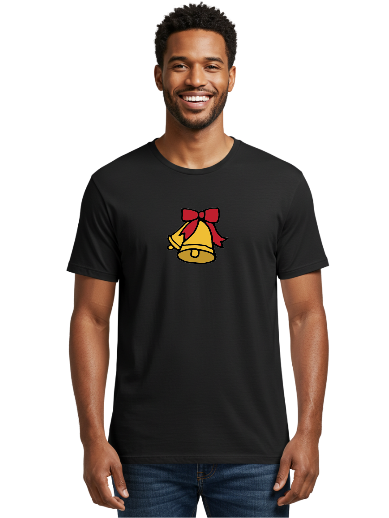 Jingle-Bells-1 Men'S Graphic Tee, 100% Cotton, Comfortable Casual Summer Wear, Machine Washable, Christmas Bells, Festive Decorations, Holiday Cheer, Joyful Sounds, Celebratory Atmosphere, Red Ribbon, Golden Bells, Christmas Celebration -  Aaa949