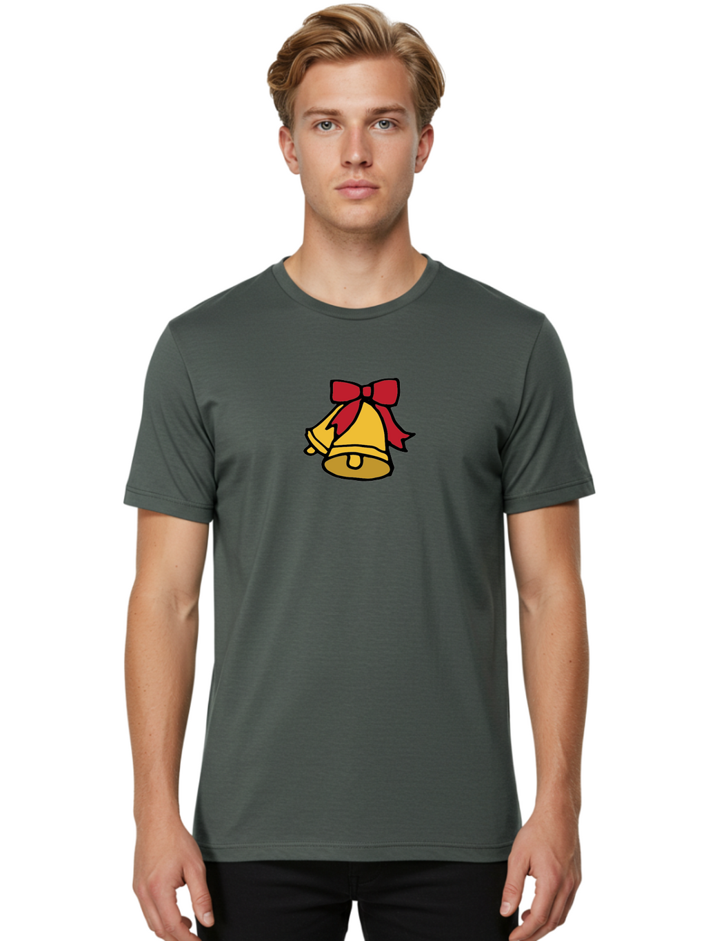 Jingle-Bells-1 Men'S Graphic Tee, 100% Cotton, Comfortable Casual Summer Wear, Machine Washable, Christmas Bells, Festive Decorations, Holiday Cheer, Joyful Sounds, Celebratory Atmosphere, Red Ribbon, Golden Bells, Christmas Celebration -  Aaa949