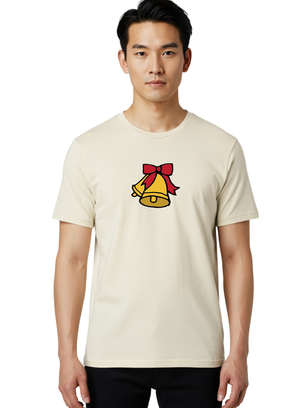Jingle-Bells-1 Men'S Graphic Tee, 100% Cotton, Comfortable Casual Summer Wear, Machine Washable, Christmas Bells, Festive Decorations, Holiday Cheer, Joyful Sounds, Celebratory Atmosphere, Red Ribbon, Golden Bells, Christmas Celebration -  Aaa949
