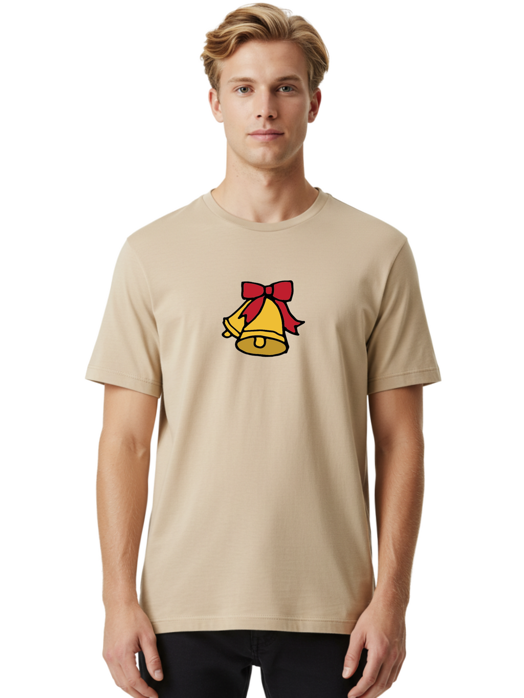 Jingle-Bells-1 Men'S Graphic Tee, 100% Cotton, Comfortable Casual Summer Wear, Machine Washable, Christmas Bells, Festive Decorations, Holiday Cheer, Joyful Sounds, Celebratory Atmosphere, Red Ribbon, Golden Bells, Christmas Celebration -  Aaa949