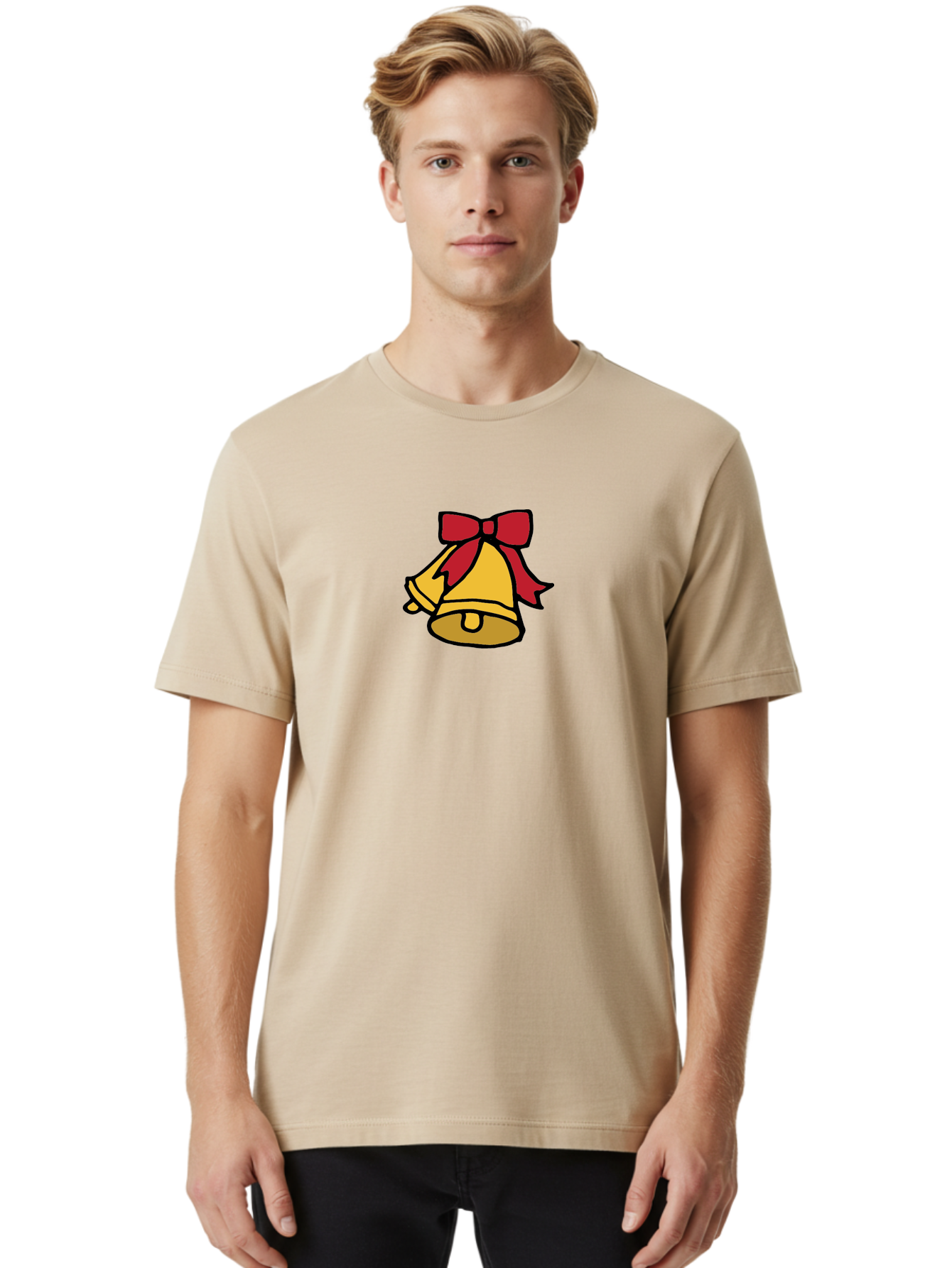 Jingle-Bells-1 Men'S Graphic Tee, 100% Cotton, Comfortable Casual Summer Wear, Machine Washable, Christmas Bells, Festive Decorations, Holiday Cheer, Joyful Sounds, Celebratory Atmosphere, Red Ribbon, Golden Bells, Christmas Celebration -  Aaa949