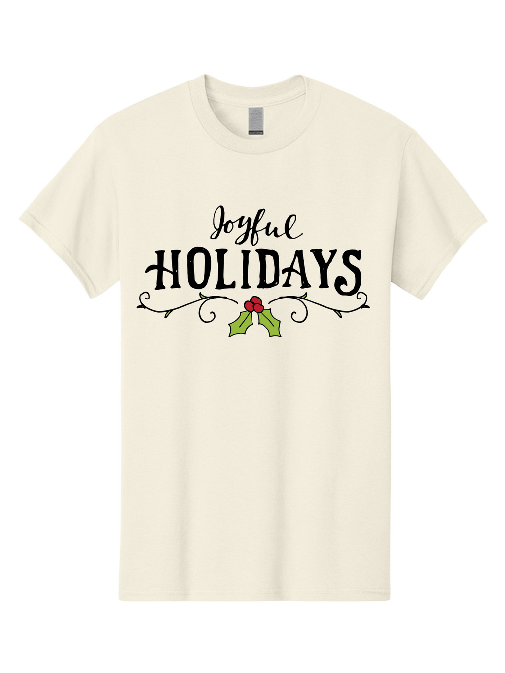 Joyful-Holidays-1 Men'S Graphic Tee, 100% Cotton, Comfortable Casual Summer Wear, Machine Washable, Holiday Wishes, Festive Greeting, Joyful Holidays, Holly Decoration, Red Berries, Vintage Style, Winter Season, Holiday Cheer -  Aaa956
