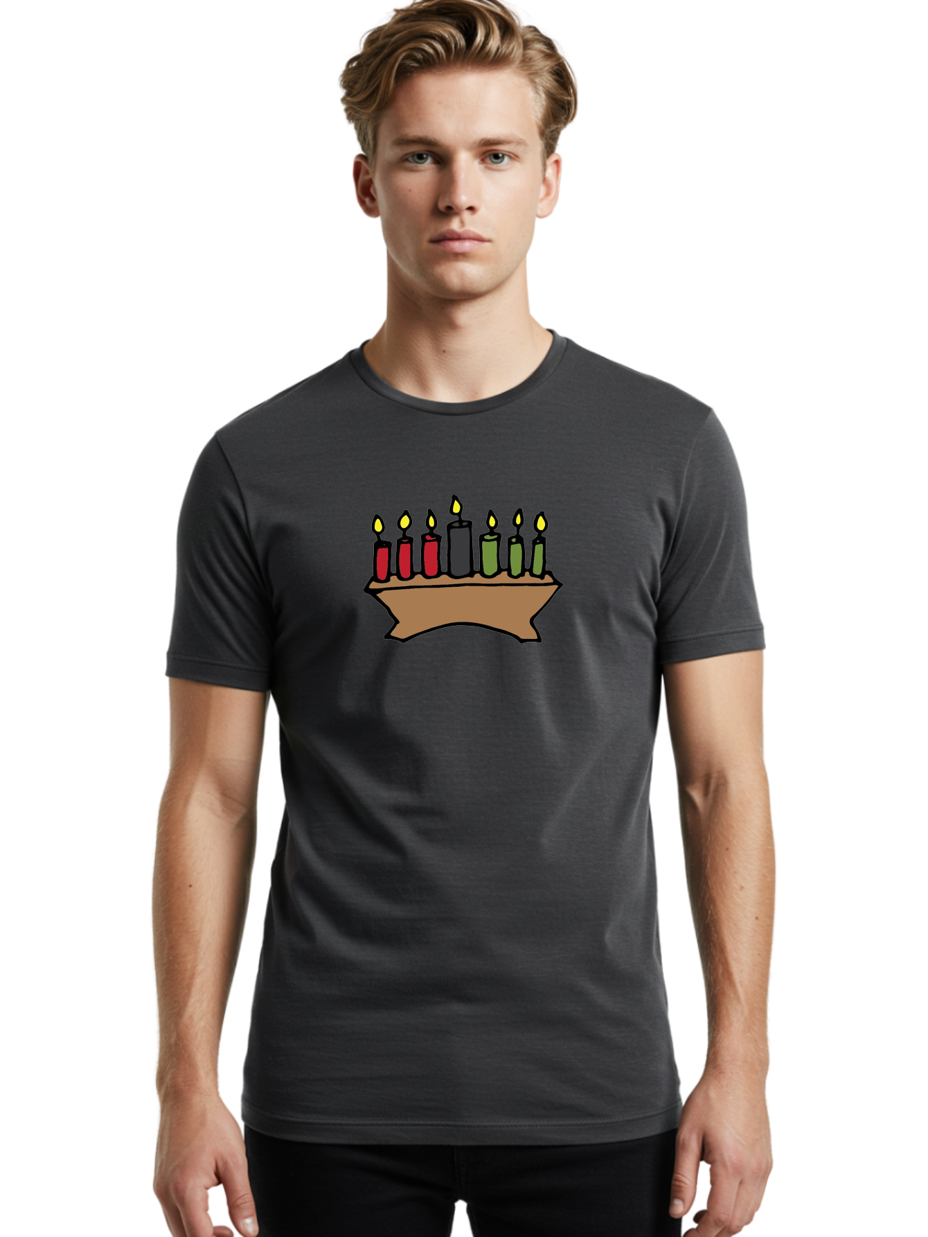 Kwanzaa-Kinara Men'S Graphic Tee, 100% Cotton, Comfortable Casual Summer Wear, Machine Washable, Kwanzaa Kinara With Seven Candles, Red, Black, Green Candles, Lit Flames, African Heritage, Cultural Celebration, Traditional Symbols, -  Aaa958