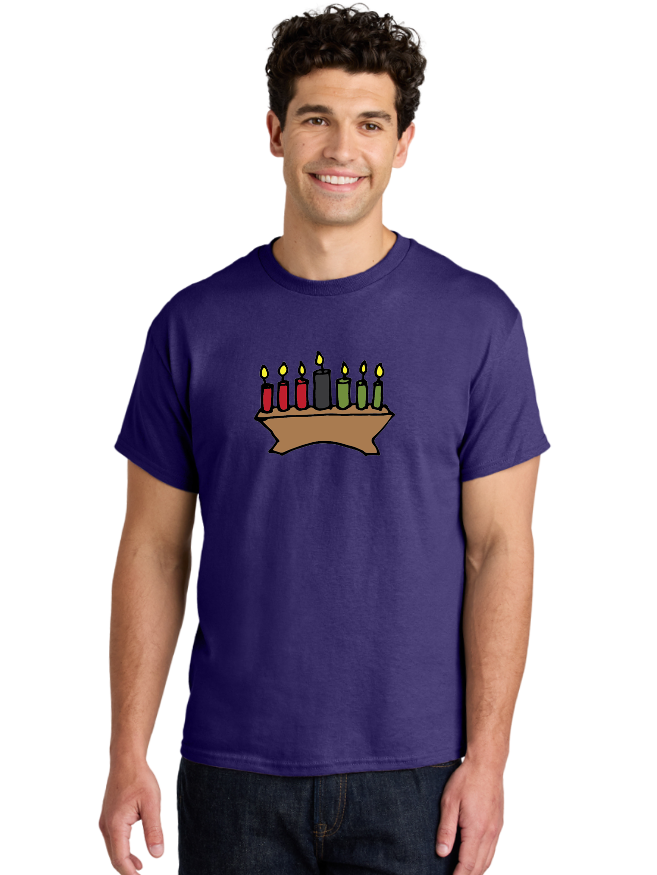 Kwanzaa-Kinara Men'S Graphic Tee, 100% Cotton, Comfortable Casual Summer Wear, Machine Washable, Kwanzaa Kinara With Seven Candles, Red, Black, Green Candles, Lit Flames, African Heritage, Cultural Celebration, Traditional Symbols, -  Aaa958